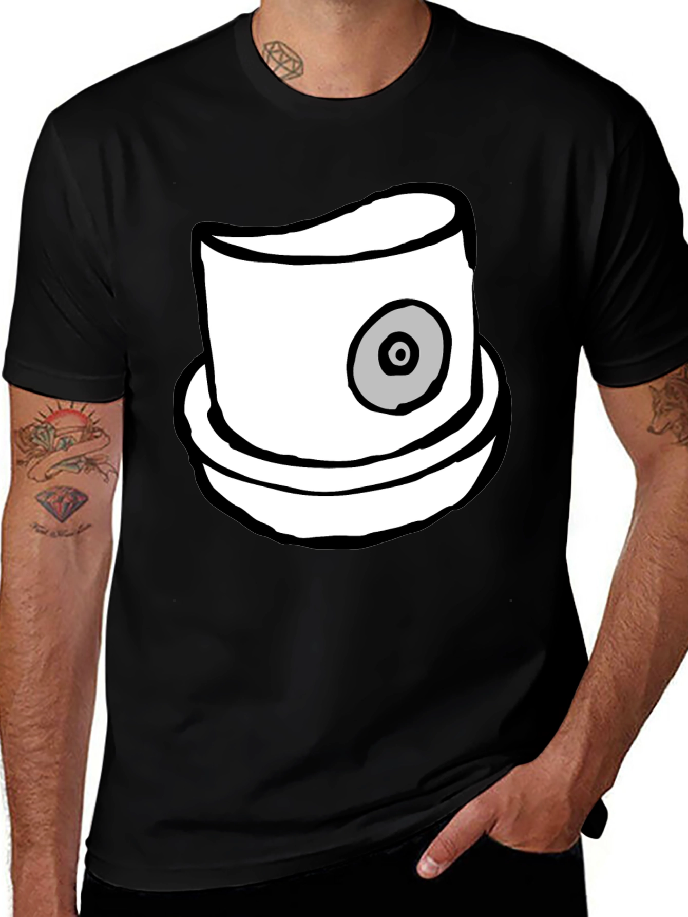 Variant 10 of Spray Paint Cap Graphic Tee - Black Cotton Blend Shirt