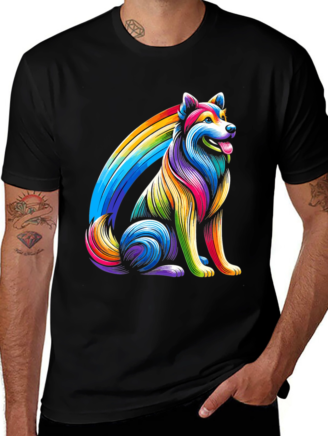 Variant 17 of Rainbow Dog Graphic Tee - Colorful Art Shirt