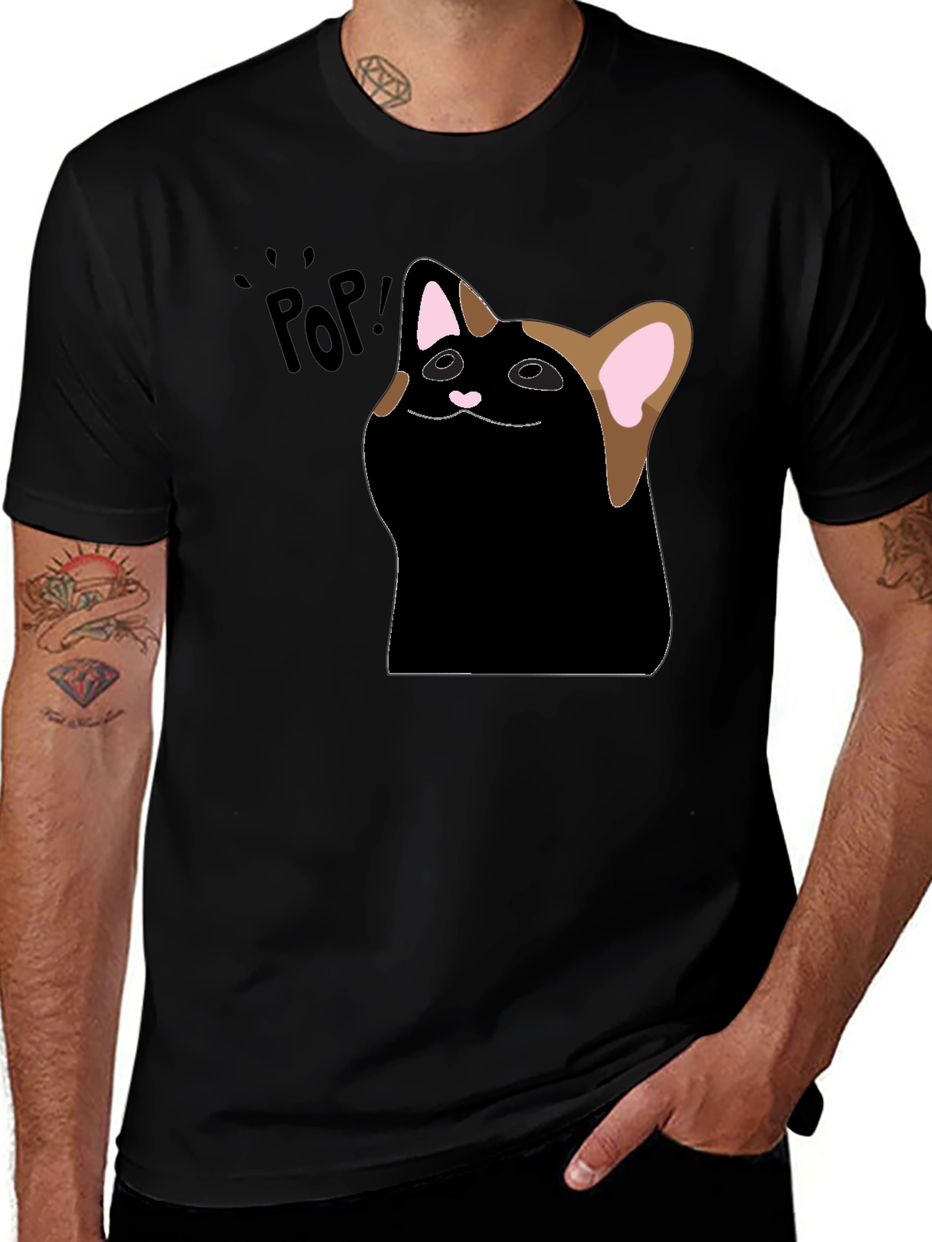 Variant 28 of Pop Cat Meme Black T-Shirt
