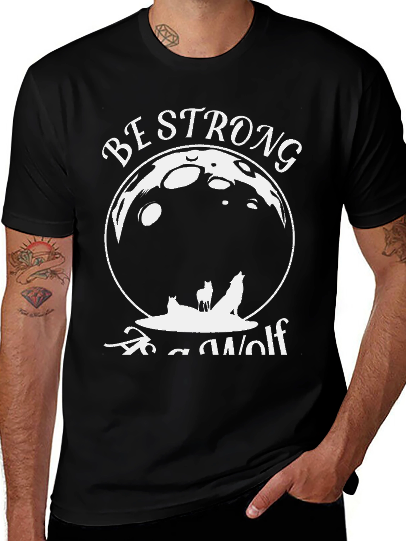 Variant 20 of Be Strong Like A Wolf T-Shirt - Black