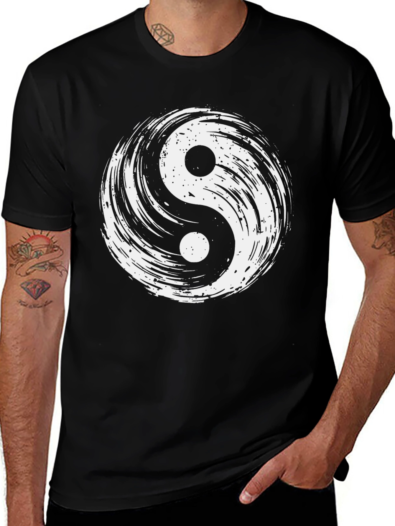 Variant 14 of Yin Yang Graphic Tee - Black Cotton Blend T-Shirt