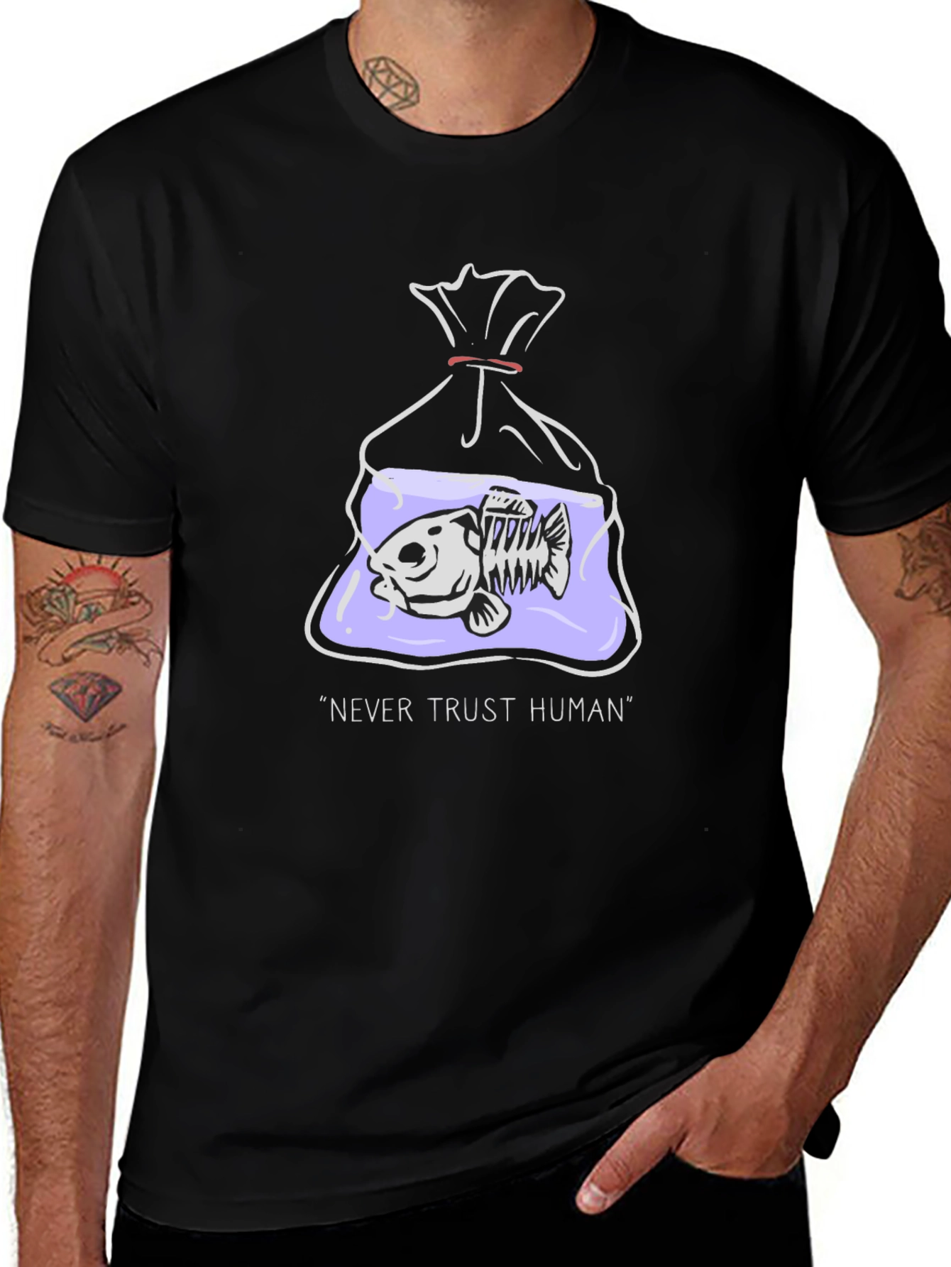 Variant 15 of Never Trust Human T-Shirt - Fish Skeleton Graphic Tee