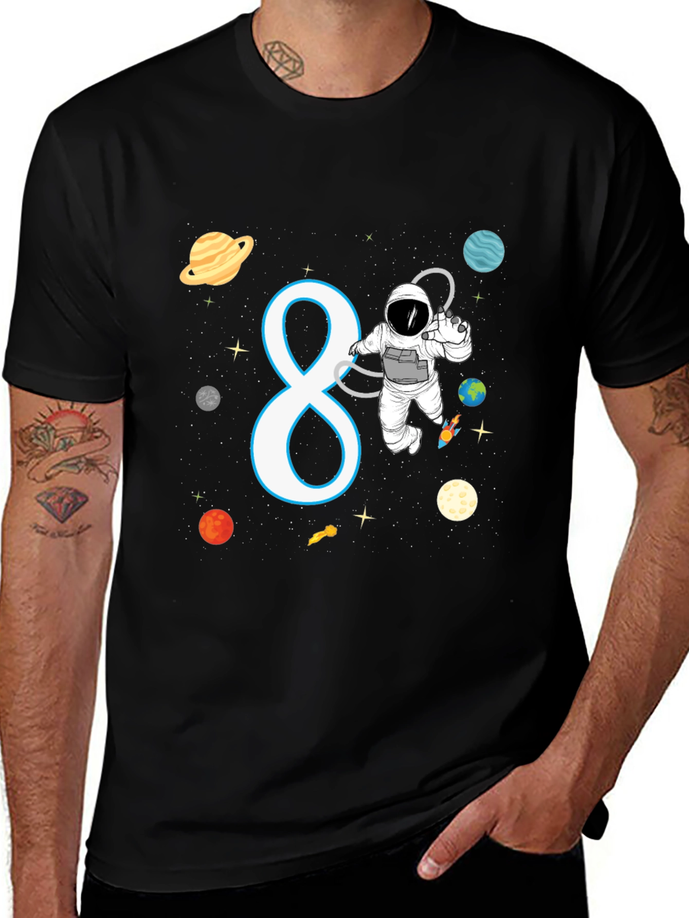 Variant 4 of Astronaut 8th Birthday Black T-Shirt