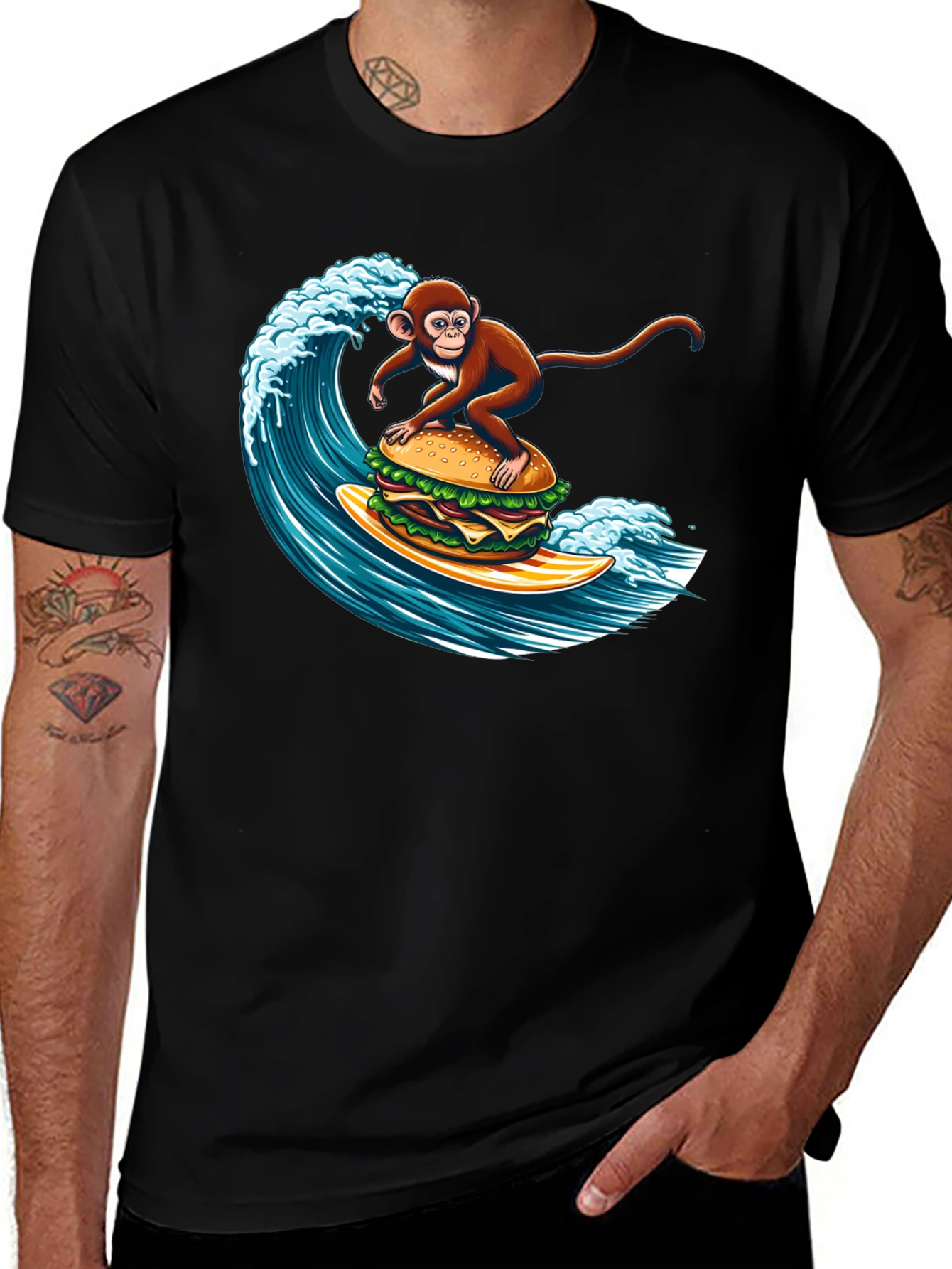 Variant 17 of Monkey Surfing Burger Wave Graphic T-Shirt