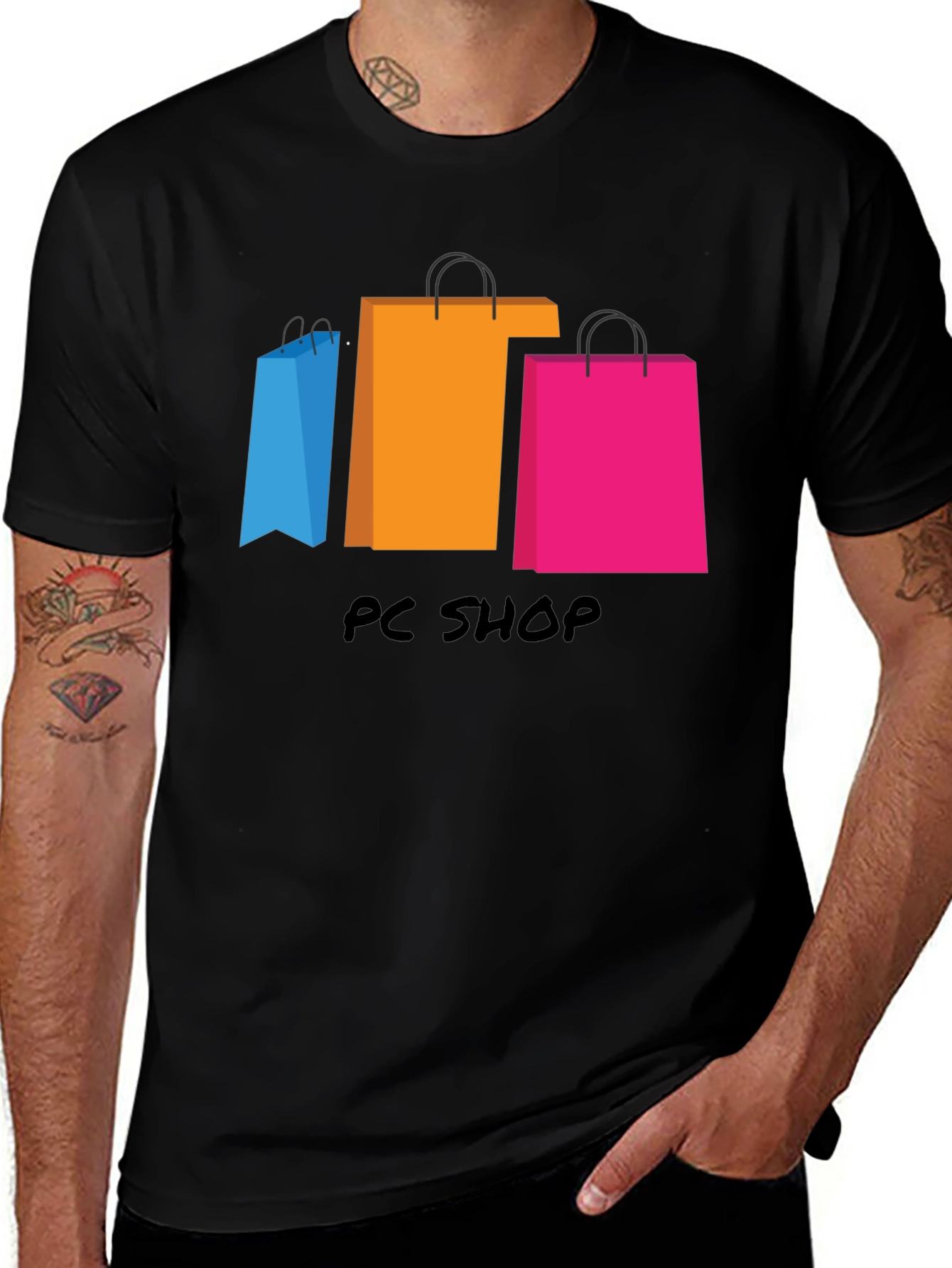 Variant 25 of PC Shop Graphic Tee - Trendy Shopping Bag Design