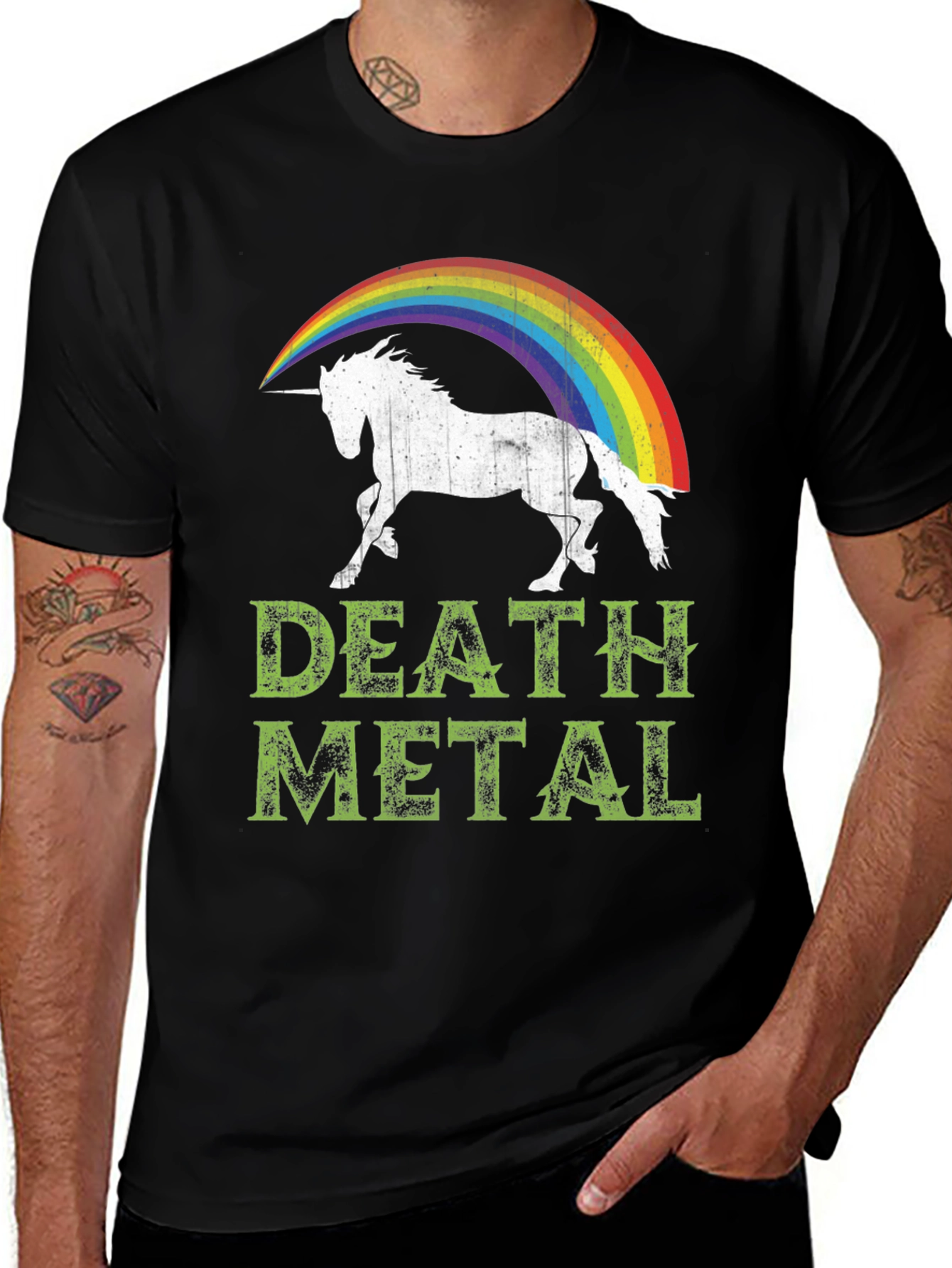 Variant 24 of Death Metal Unicorn Rainbow T-Shirt - Black Cotton Tee
