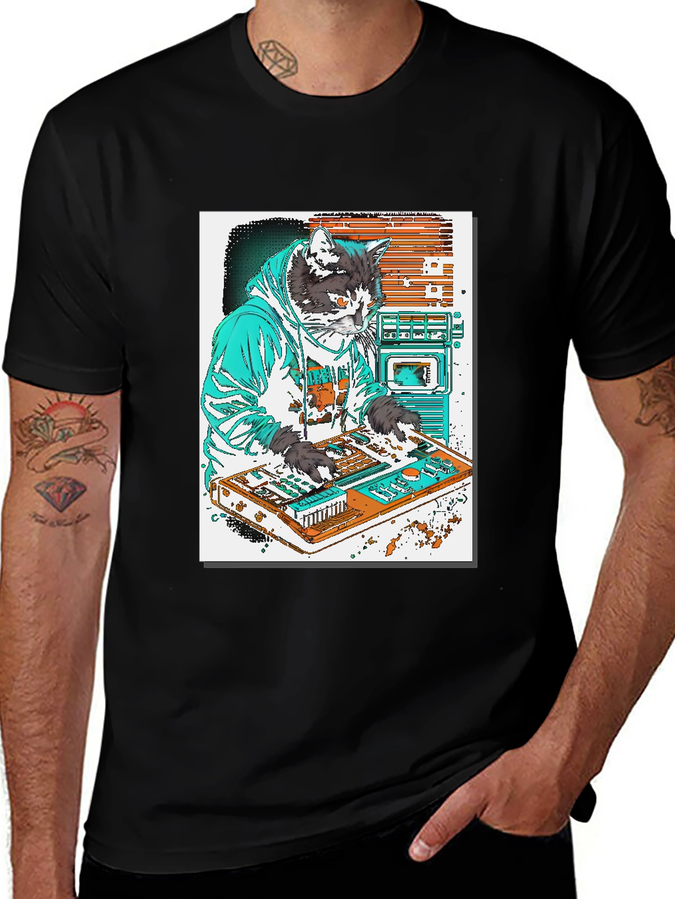 Variant 2 of DJ Cat Graphic T-Shirt - Black