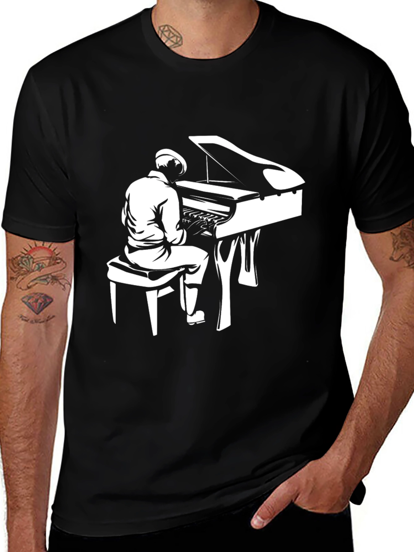 Variant 24 of Piano Player Graphic Tee - Black Cotton T-Shirt