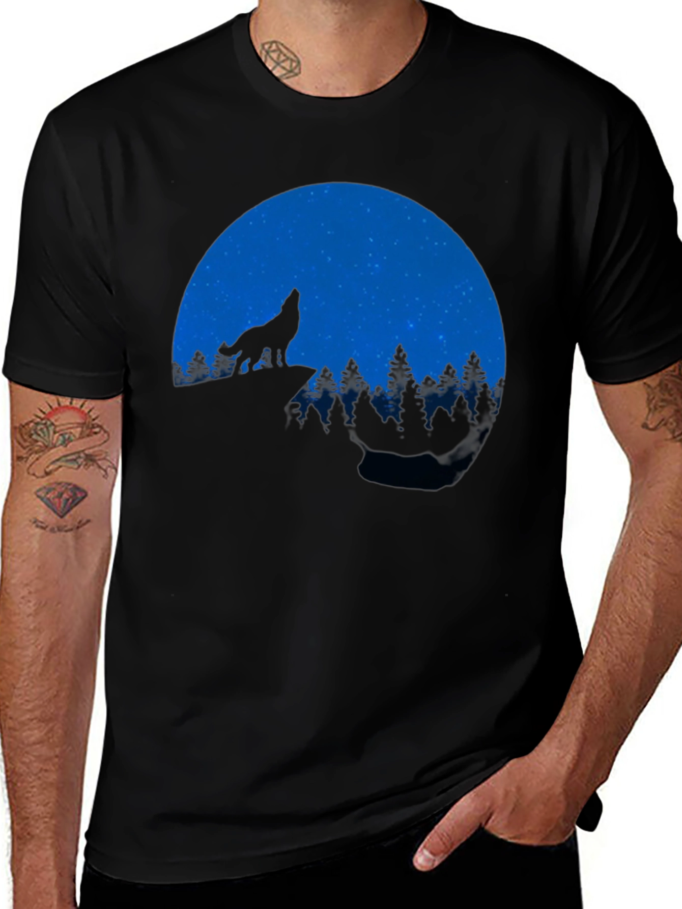 Variant 12 of Wolf Howling at Moon Black Graphic T-Shirt