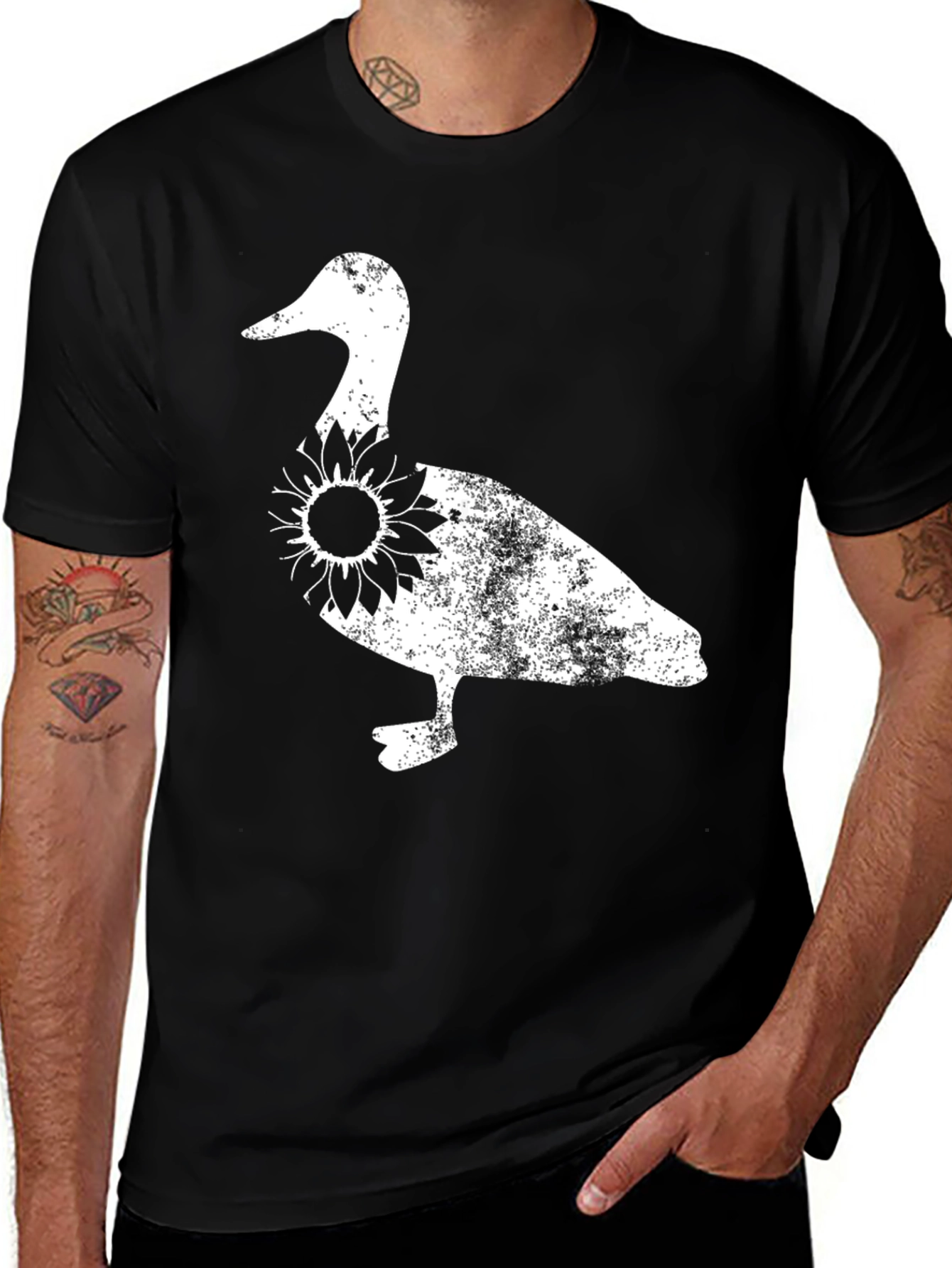 Variant 11 of Duck Sunflower Graphic Tee - Black