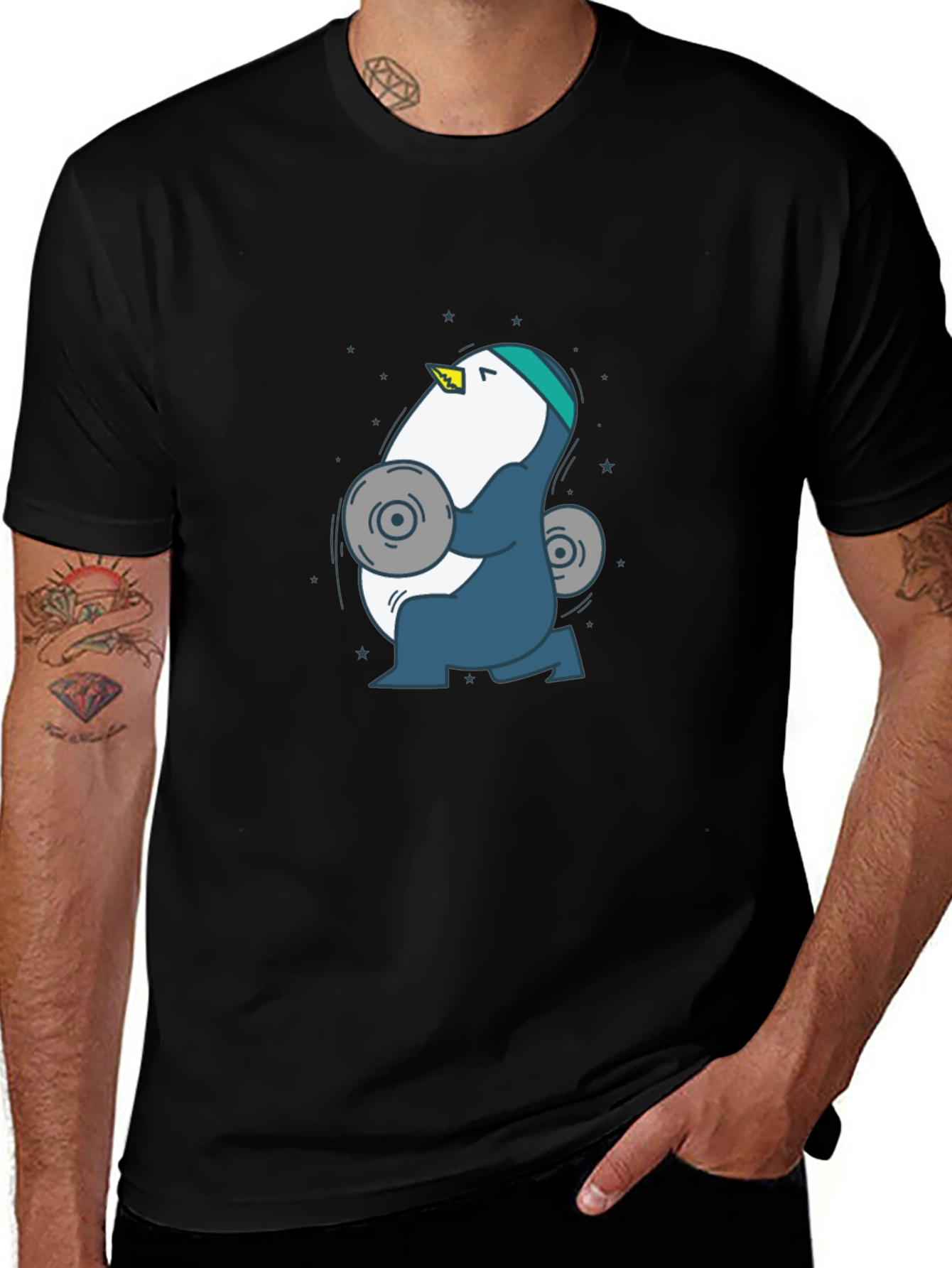 Variant 15 of Penguin Lifting Weights Graphic Tee