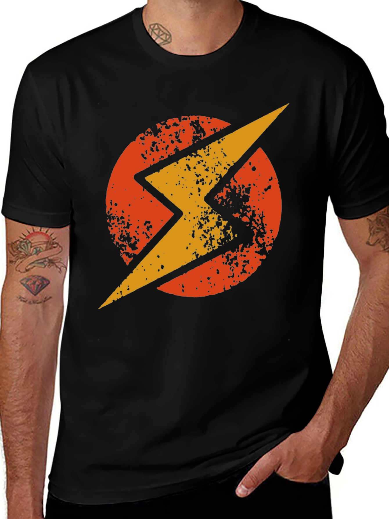Variant 12 of Retro Lightning Bolt Graphic T-Shirt - Black