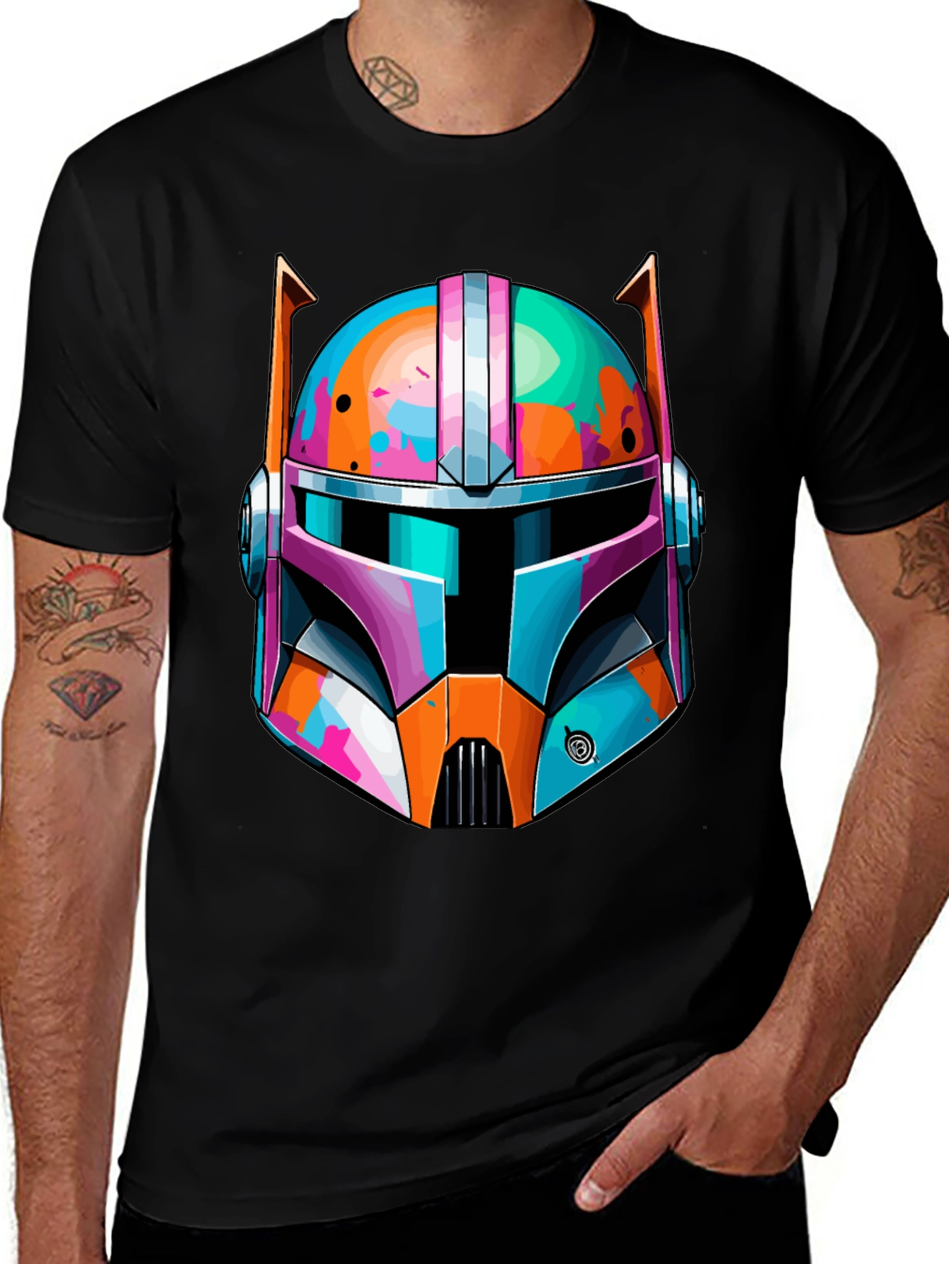 Colorful Mandalorian Helmet Graphic T-Shirt