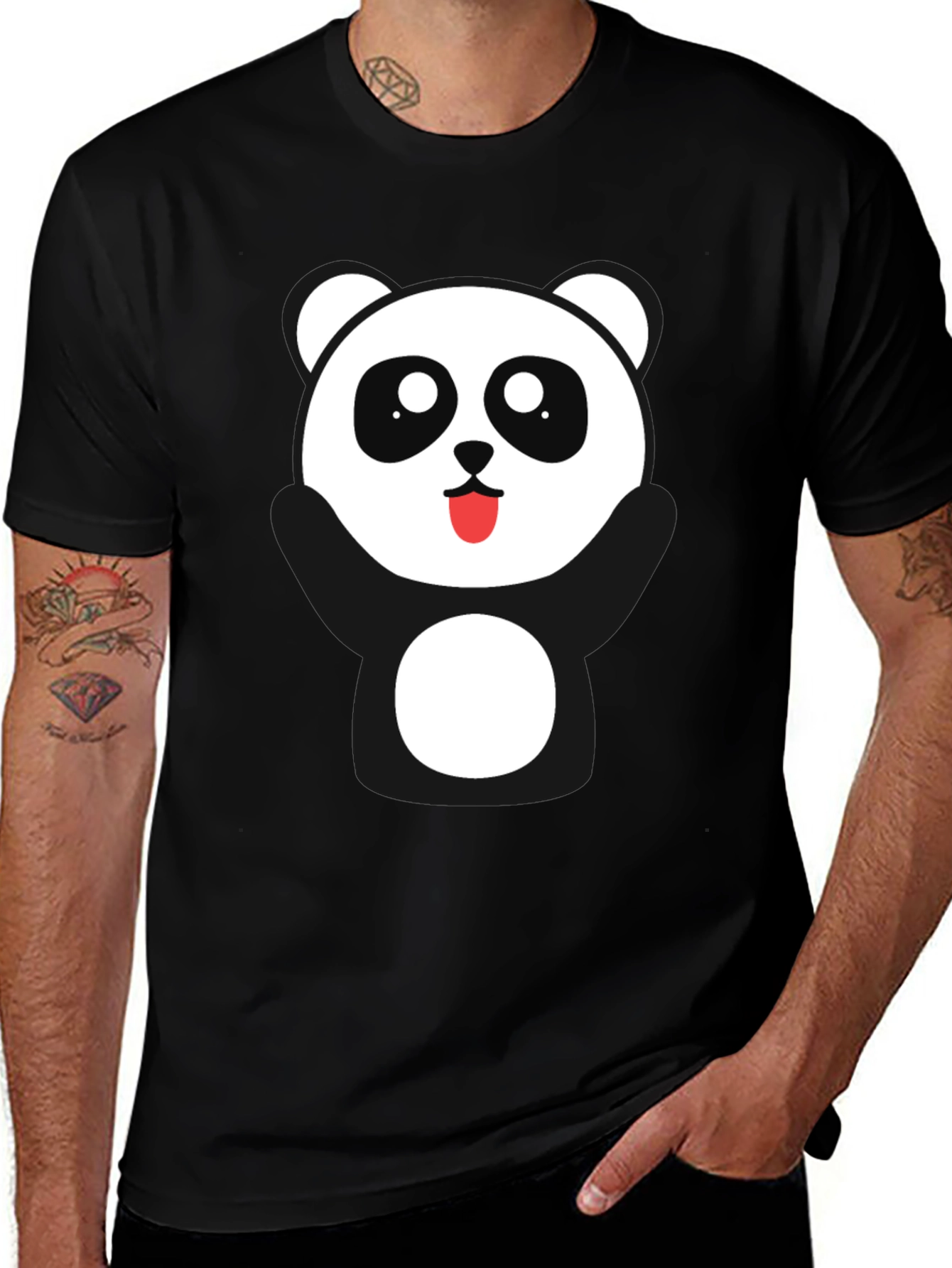 Variant 22 of Cute Panda Bear Graphic Black T-Shirt