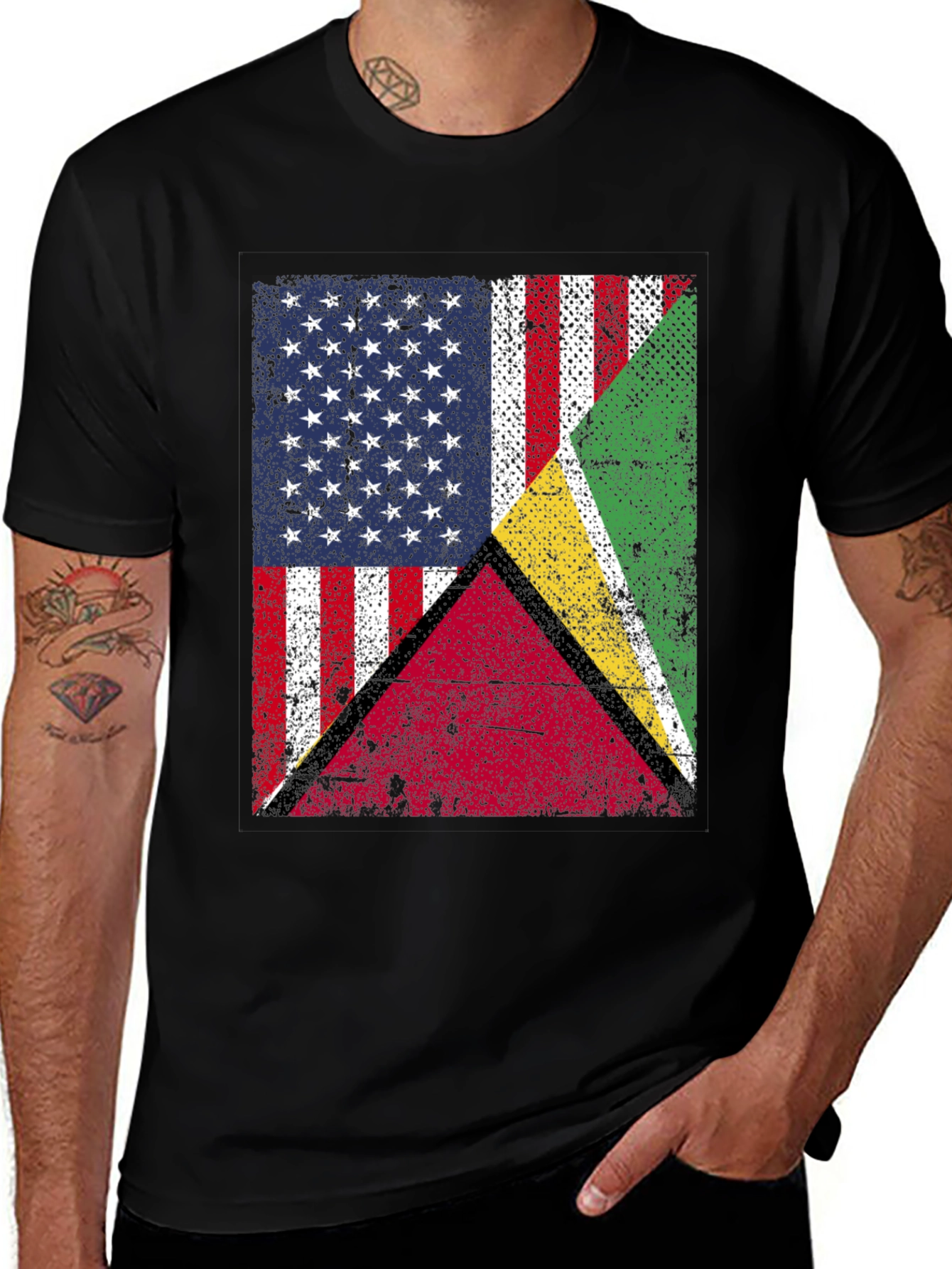 Variant 16 of USA Guyana Heritage Flag Graphic Tee