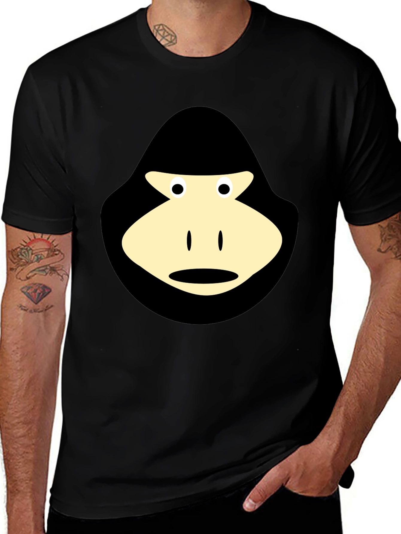 Variant 26 of Black T-Shirt with Cartoon Gorilla Graphic