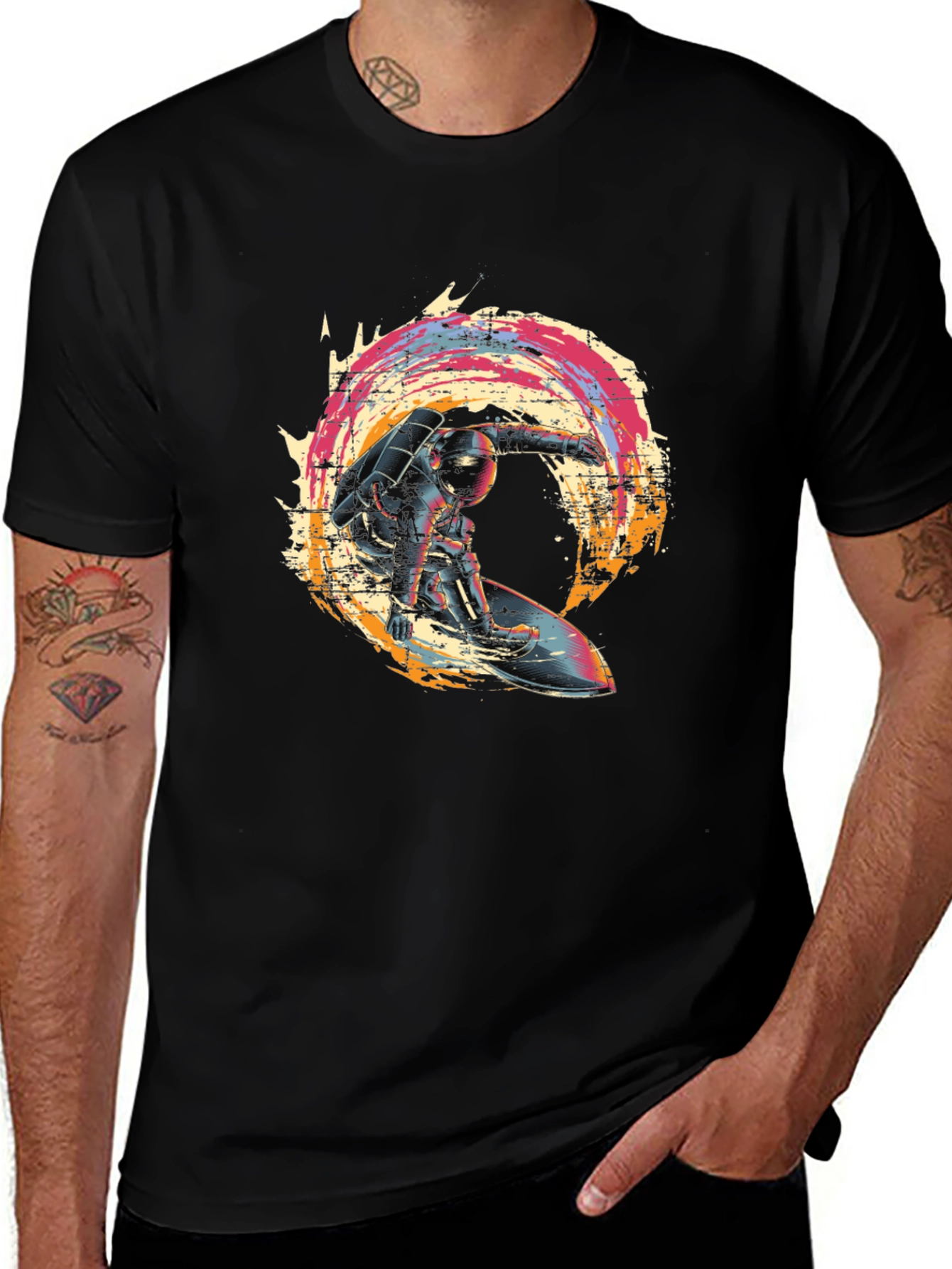 Variant 24 of Astronaut Surfer Graphic Tee - Black T-Shirt