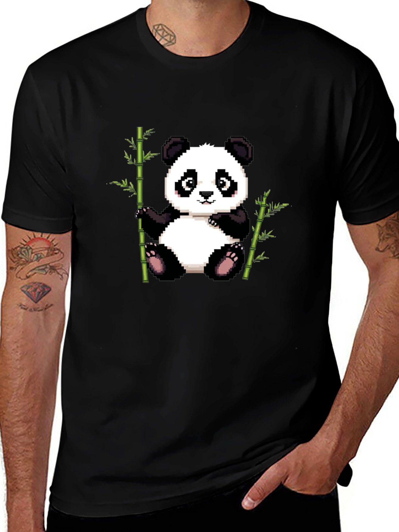 Black Pixel Panda T-Shirt - Cute Panda Bamboo Design main image