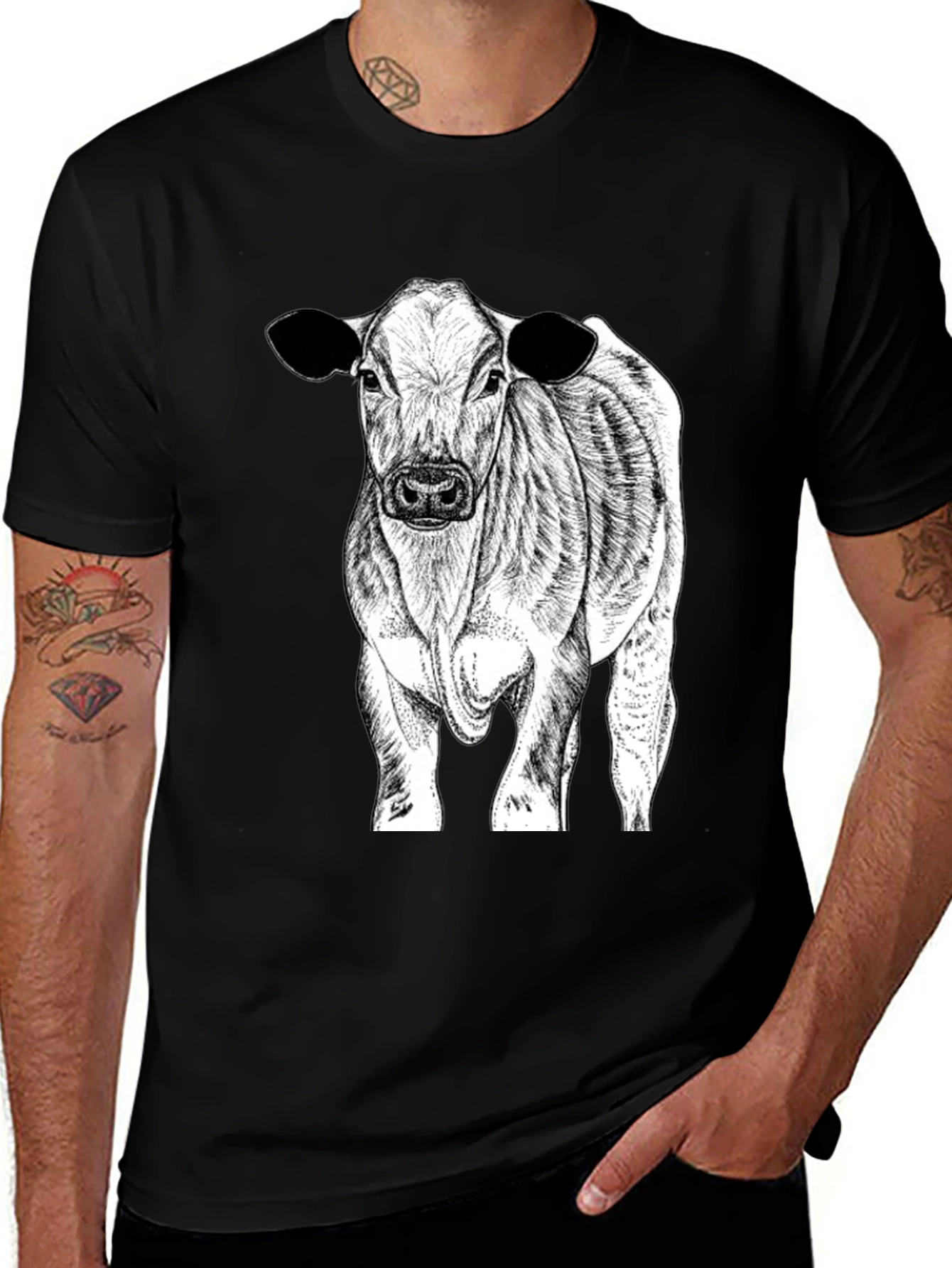 Variant 3 of Cow Graphic Tee - Black Cotton Blend