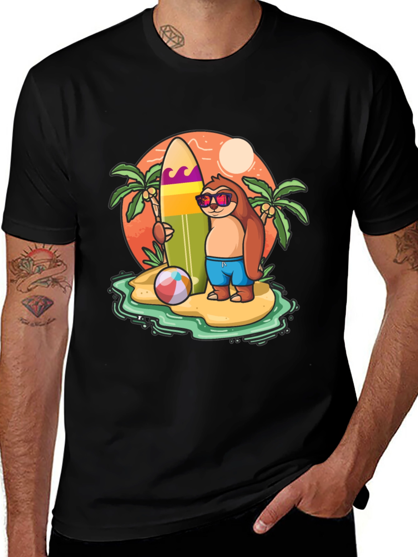 Variant 9 of Cool Sloth Beach T-Shirt - Summer Vibes
