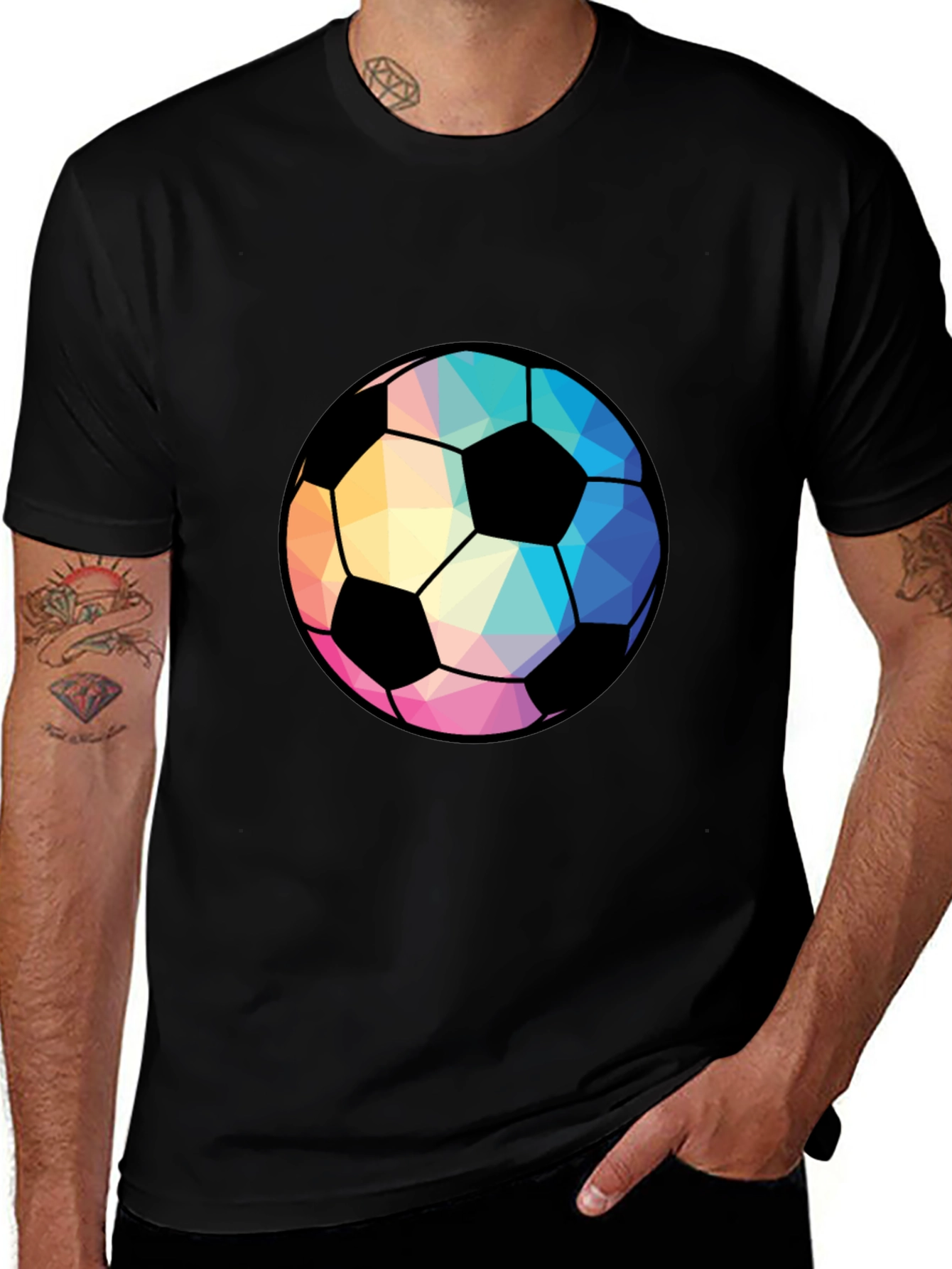 Variant 2 of Geometric Soccer Ball Black Tee