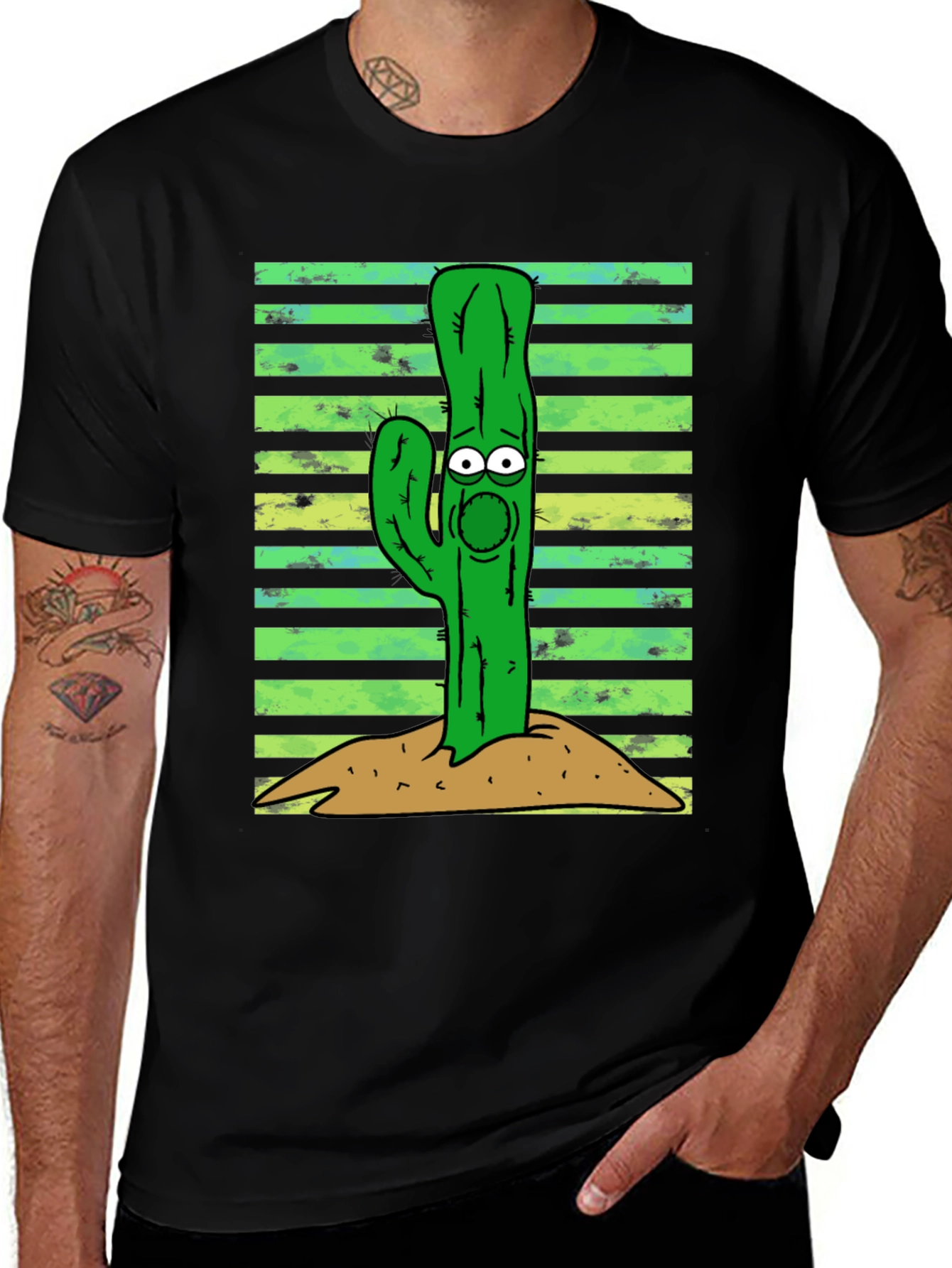 Variant 6 of Cartoon Cactus Graphic Tee - Unisex Black T-Shirt