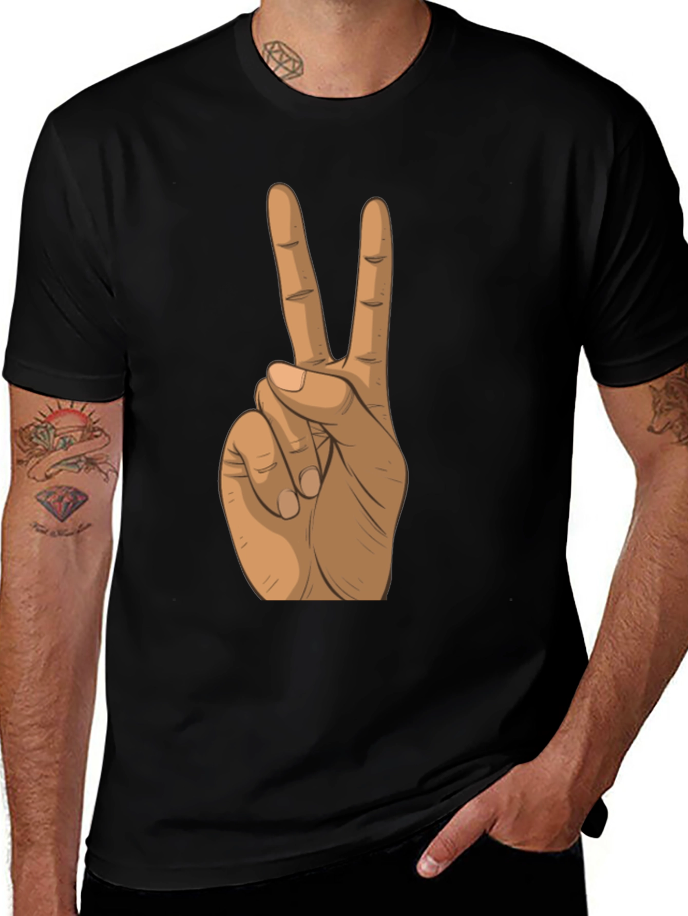 Variant 24 of Peace Sign Hand Black T-Shirt