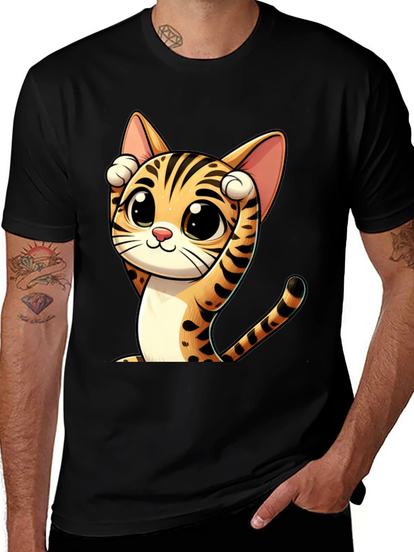 Black Cute Cartoon Cat Graphic Black T-Shirt main image