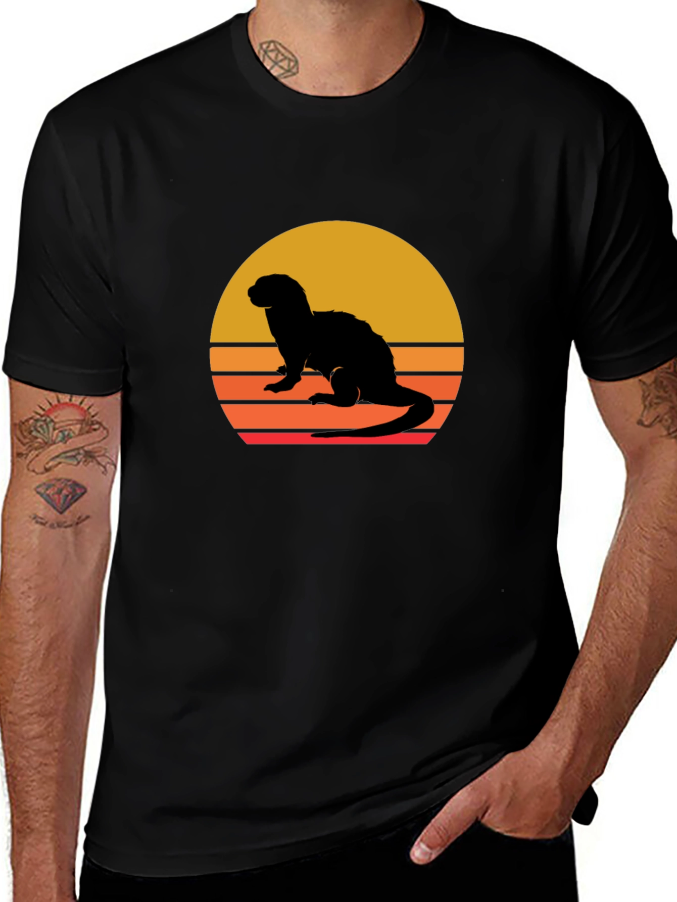 Variant 4 of Retro Ferret Sunset Graphic Tee