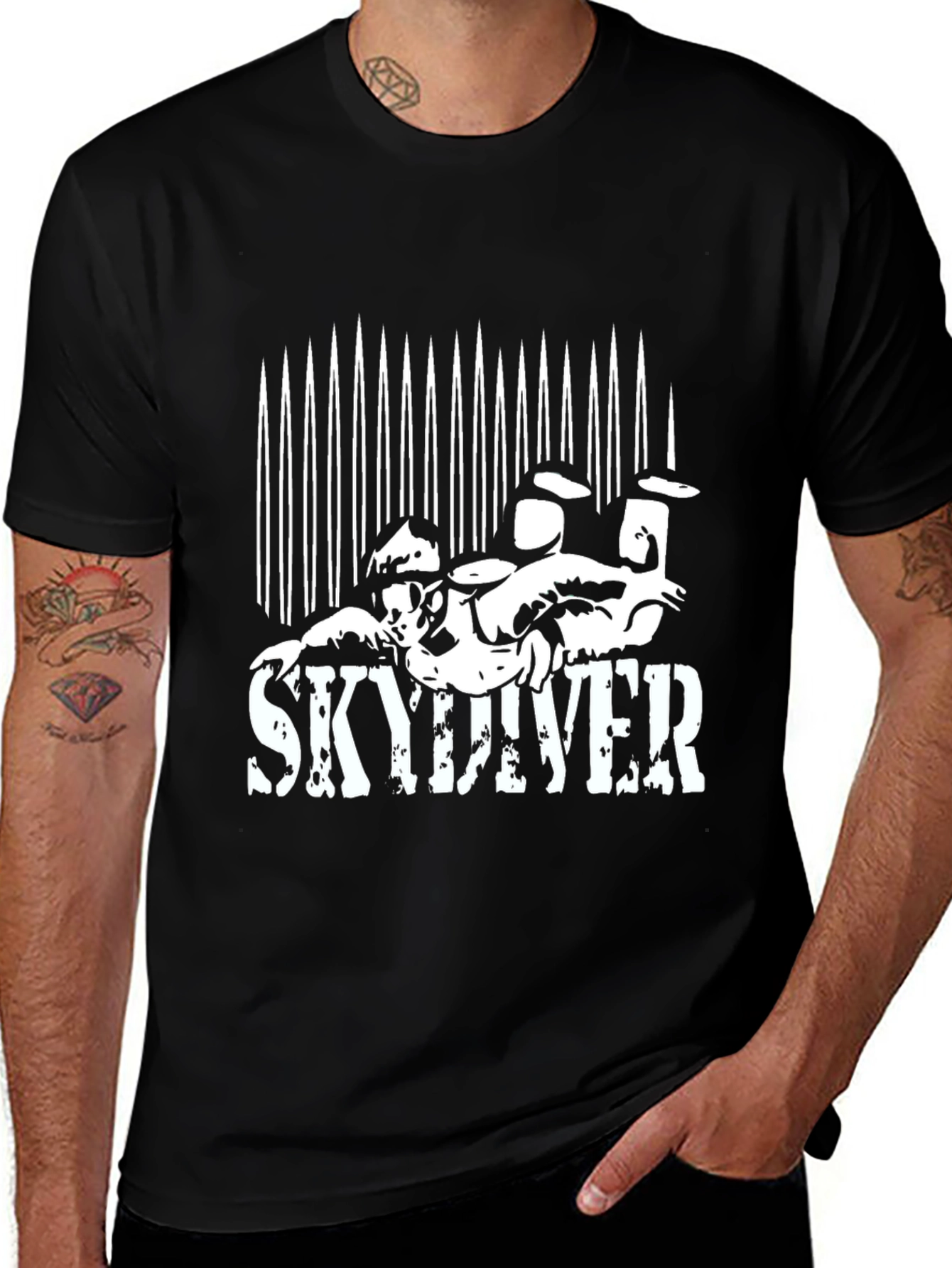 Sky Diver Black T-Shirt - Thrilling Graphic Tee for Adventurers