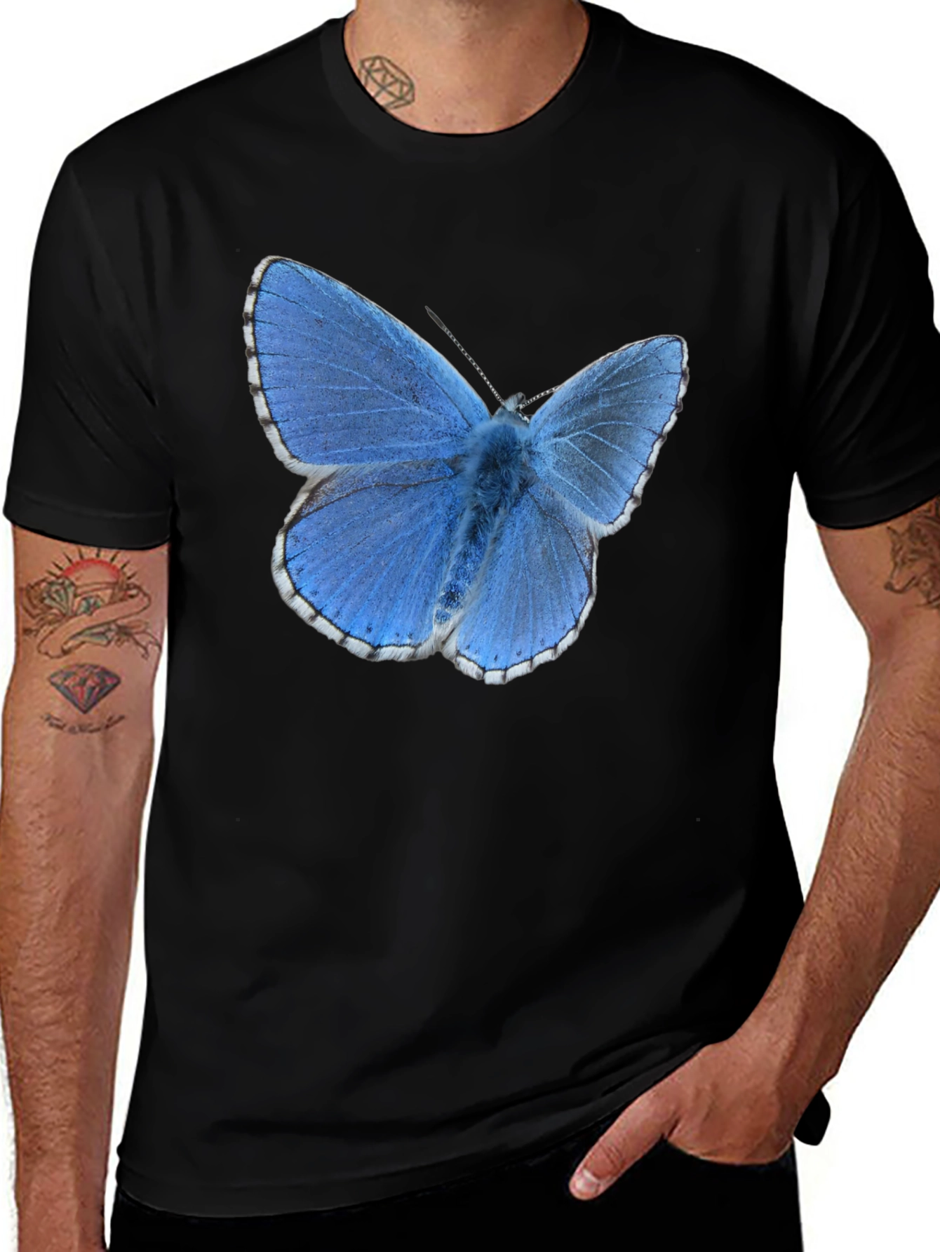Variant 24 of Blue Butterfly Graphic Black T-Shirt