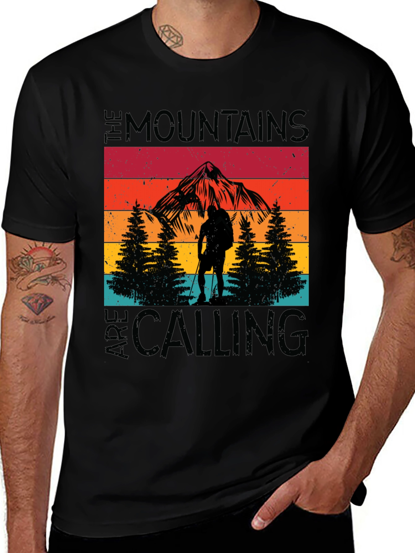 Variant 25 of Mountains Are Calling Black Graphic Tee