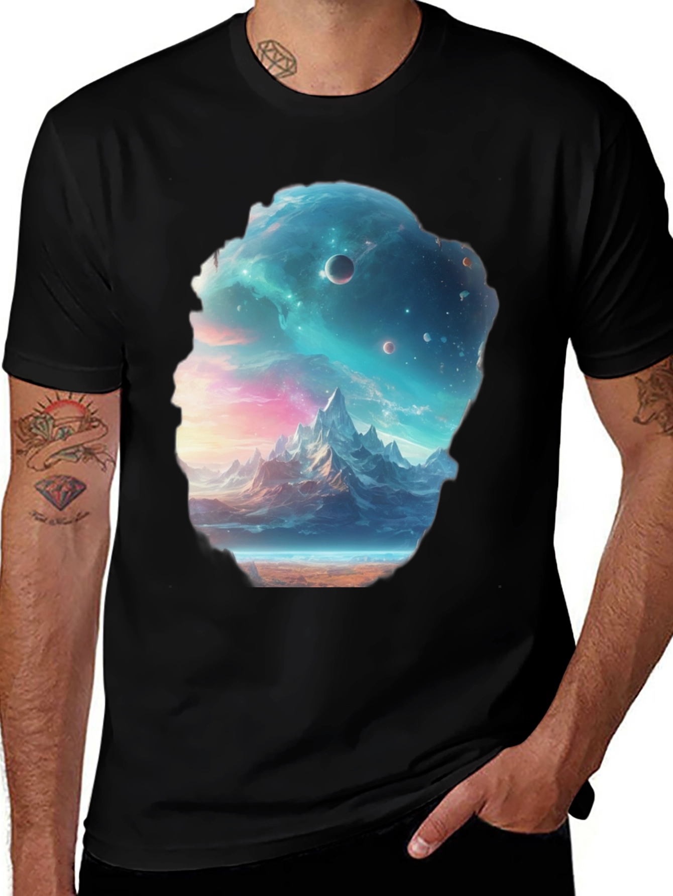 Variant 22 of Cosmic Mountain Scene Black Graphic Tee