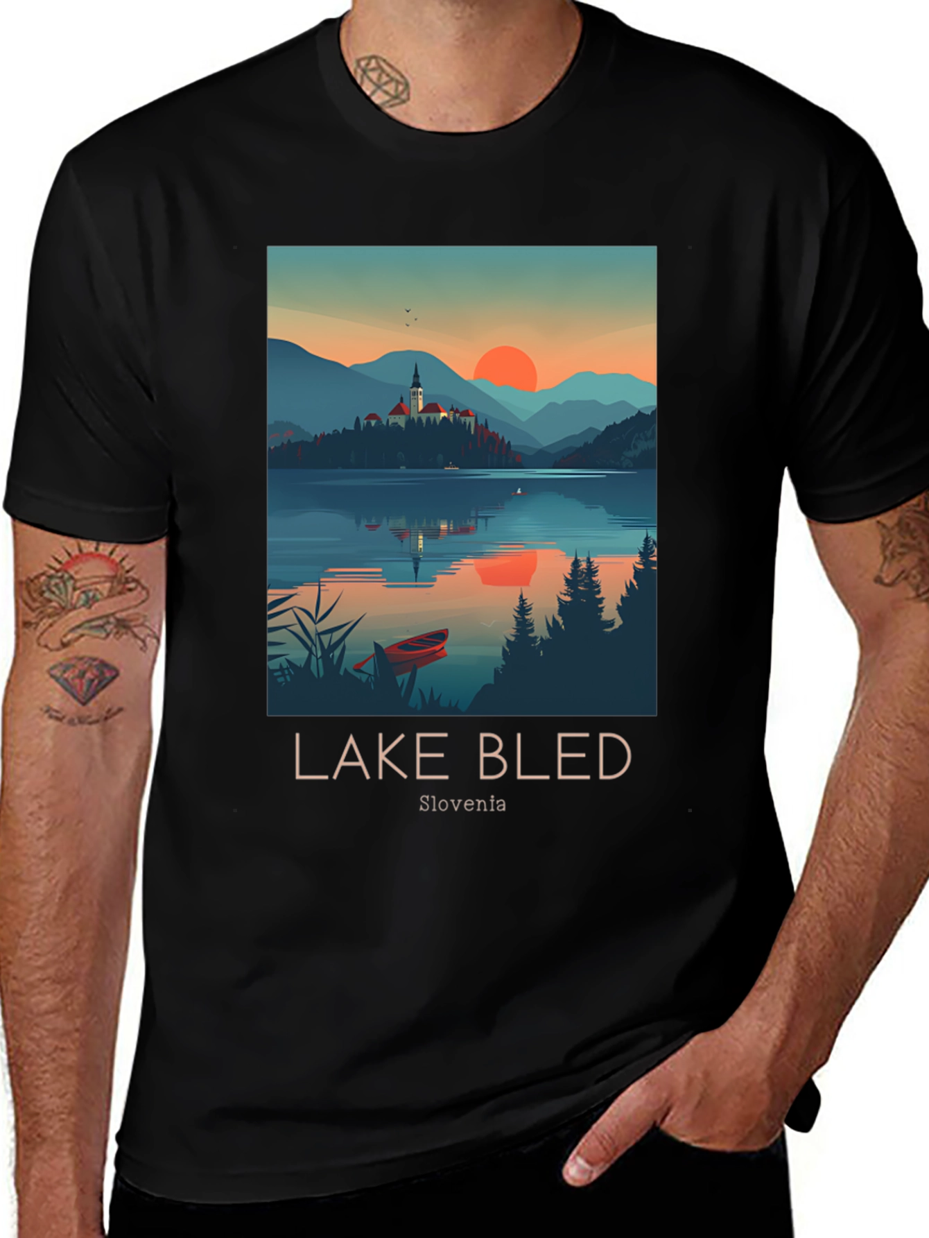 Lake Bled Slovenia Black Graphic T-Shirt