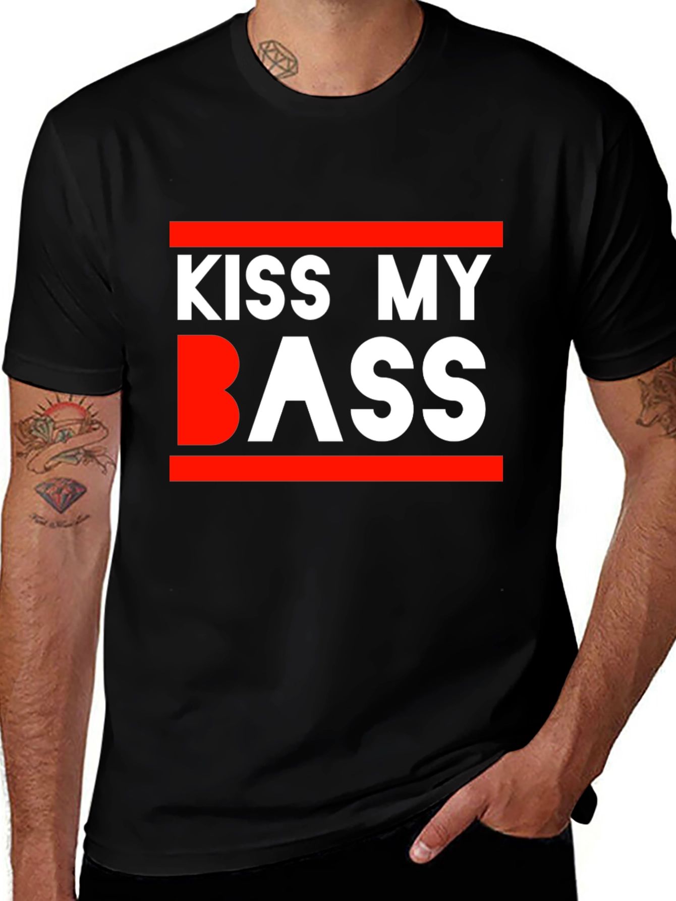 Variant 8 of Kiss My Bass Graphic Tee - Black Cotton T-Shirt