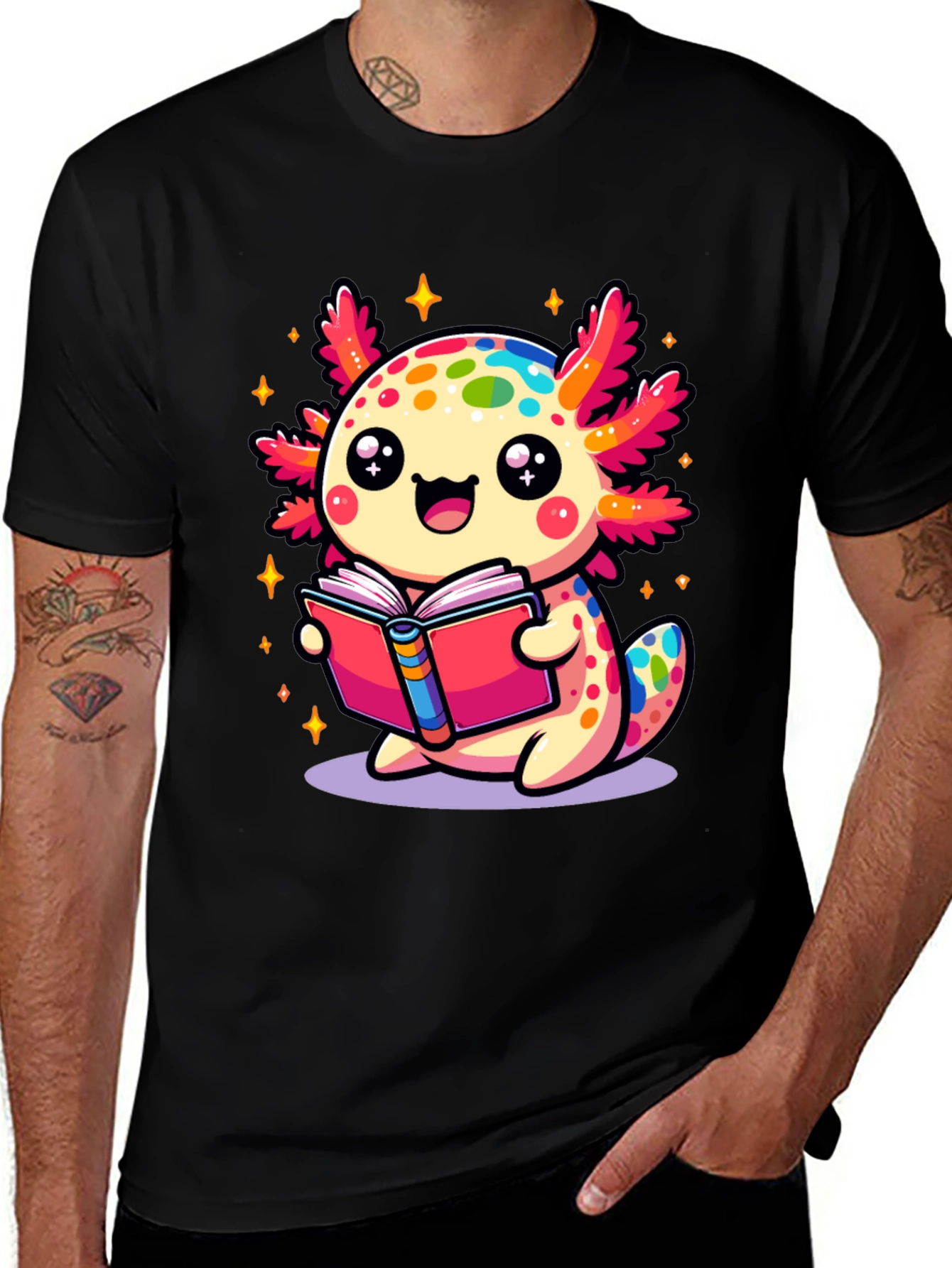 Variant 12 of Cute Axolotl Reading Book Black T-Shirt
