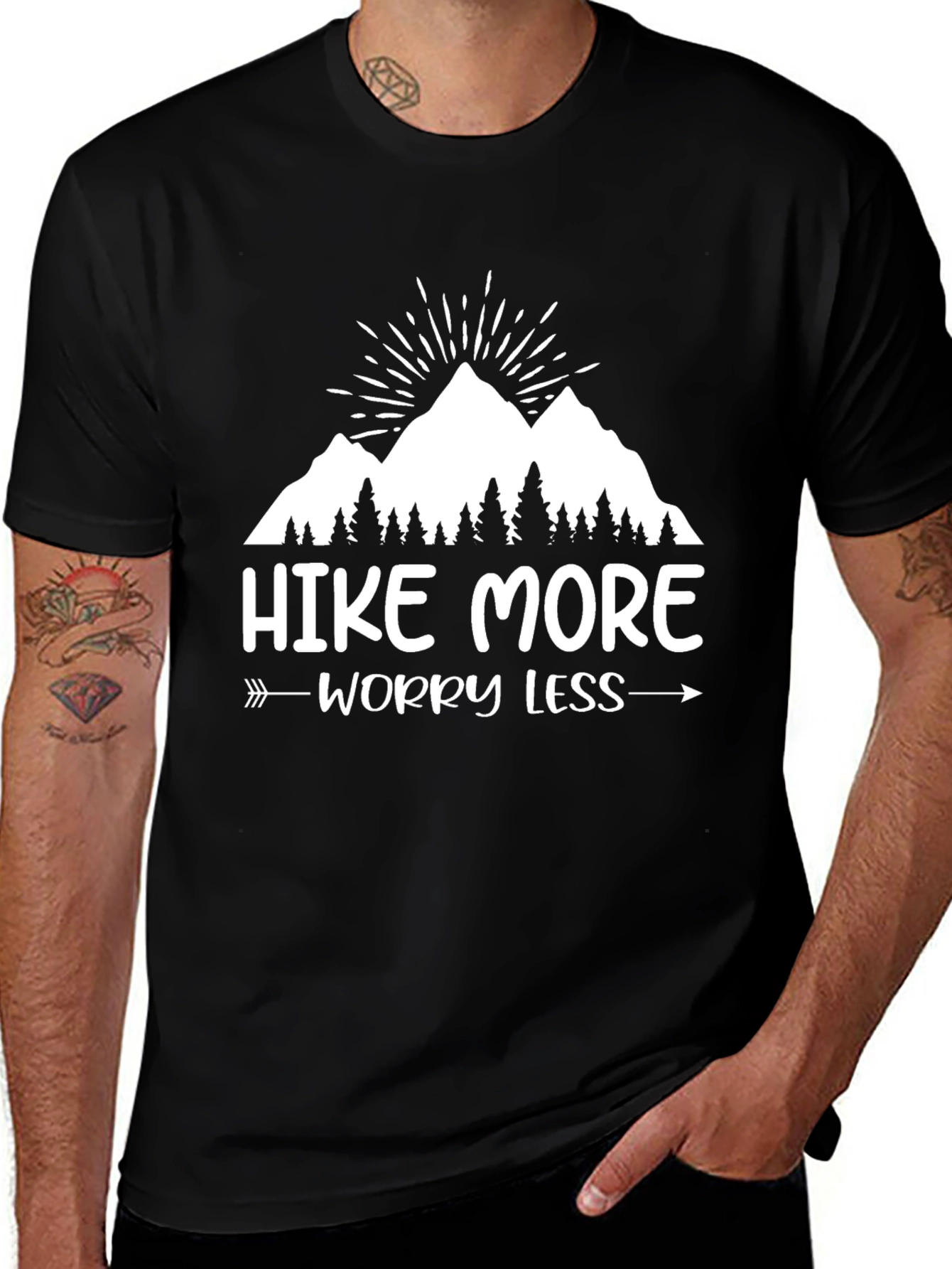 Variant 25 of Hike More Worry Less Graphic Tee - Black Cotton T-Shirt