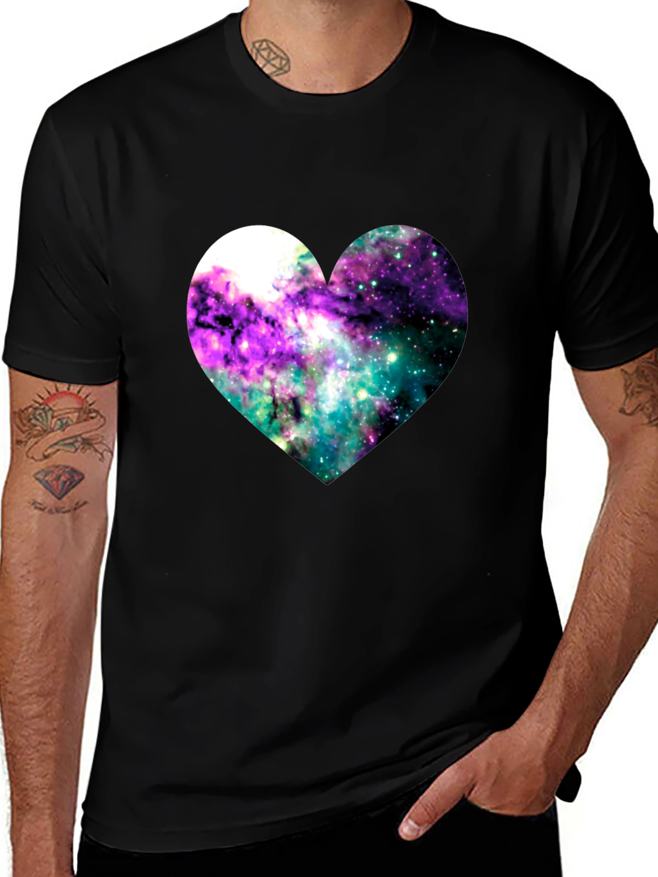 Variant 10 of Galaxy Heart Graphic Tee - Black Cotton Blend