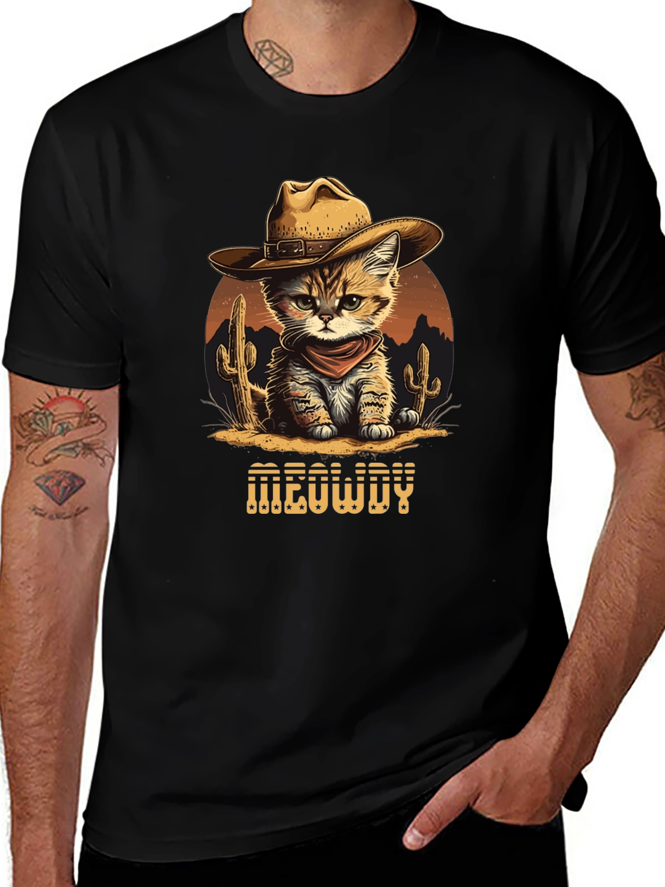 Variant 28 of Meowdy Cowboy Cat Graphic Tee - Unisex