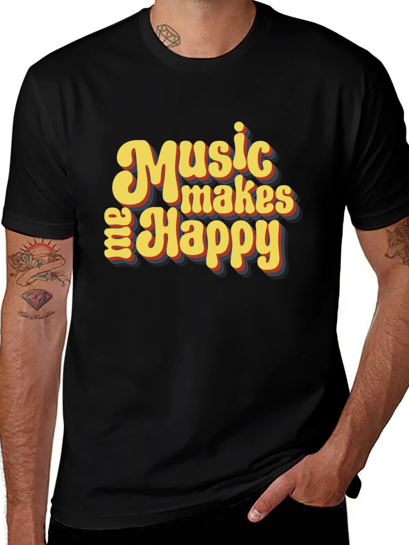 Music Makes Me Happy Graphic T-Shirt - Retro Style