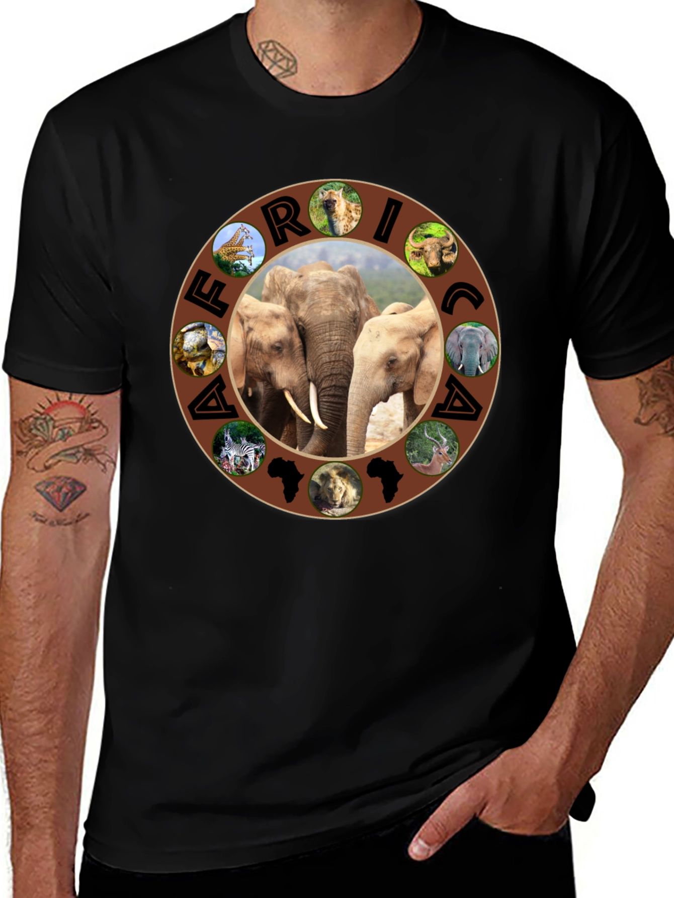 Africa Wildlife Animals Black T-Shirt