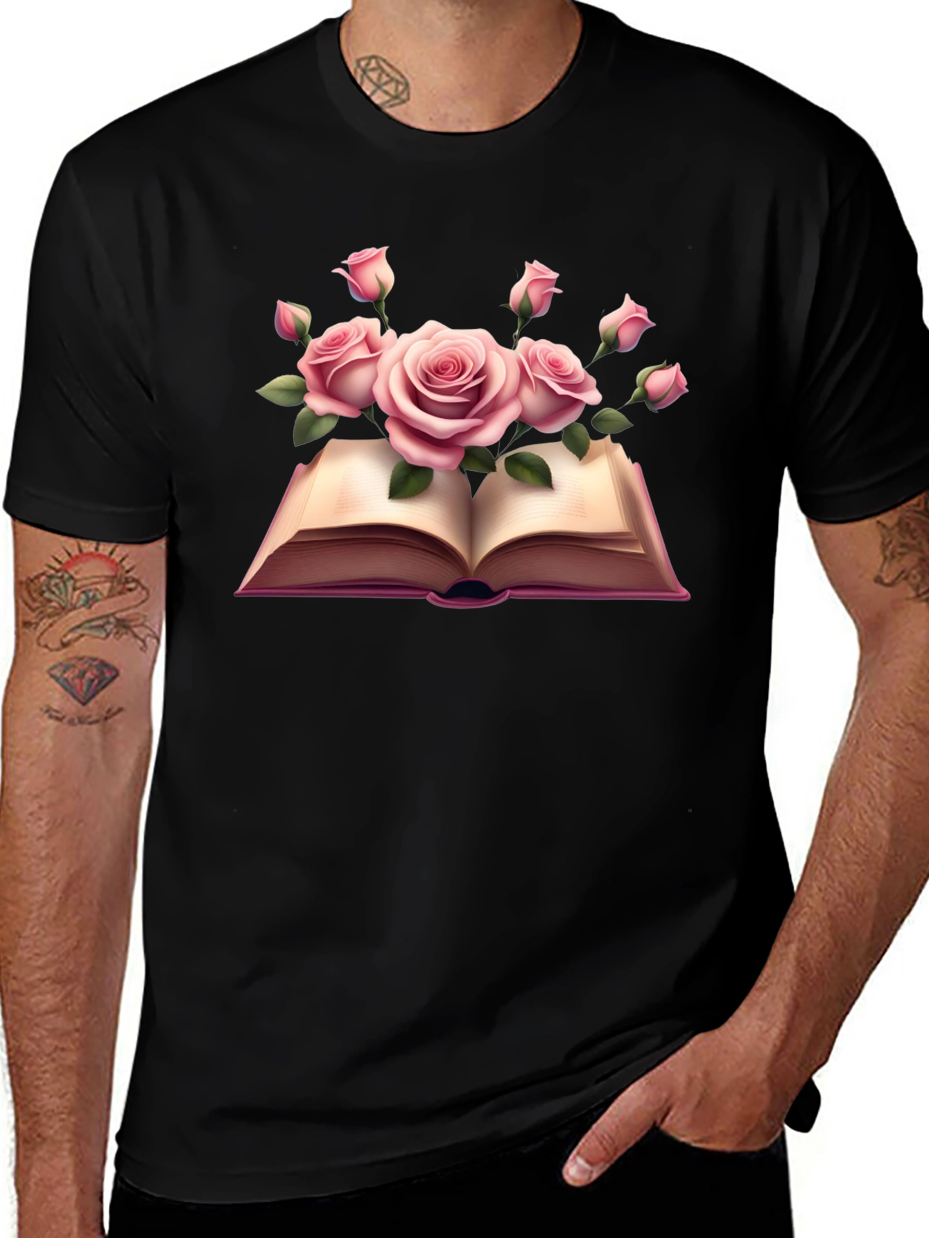 Variant 4 of Floral Book T-Shirt - Literary Rose Design