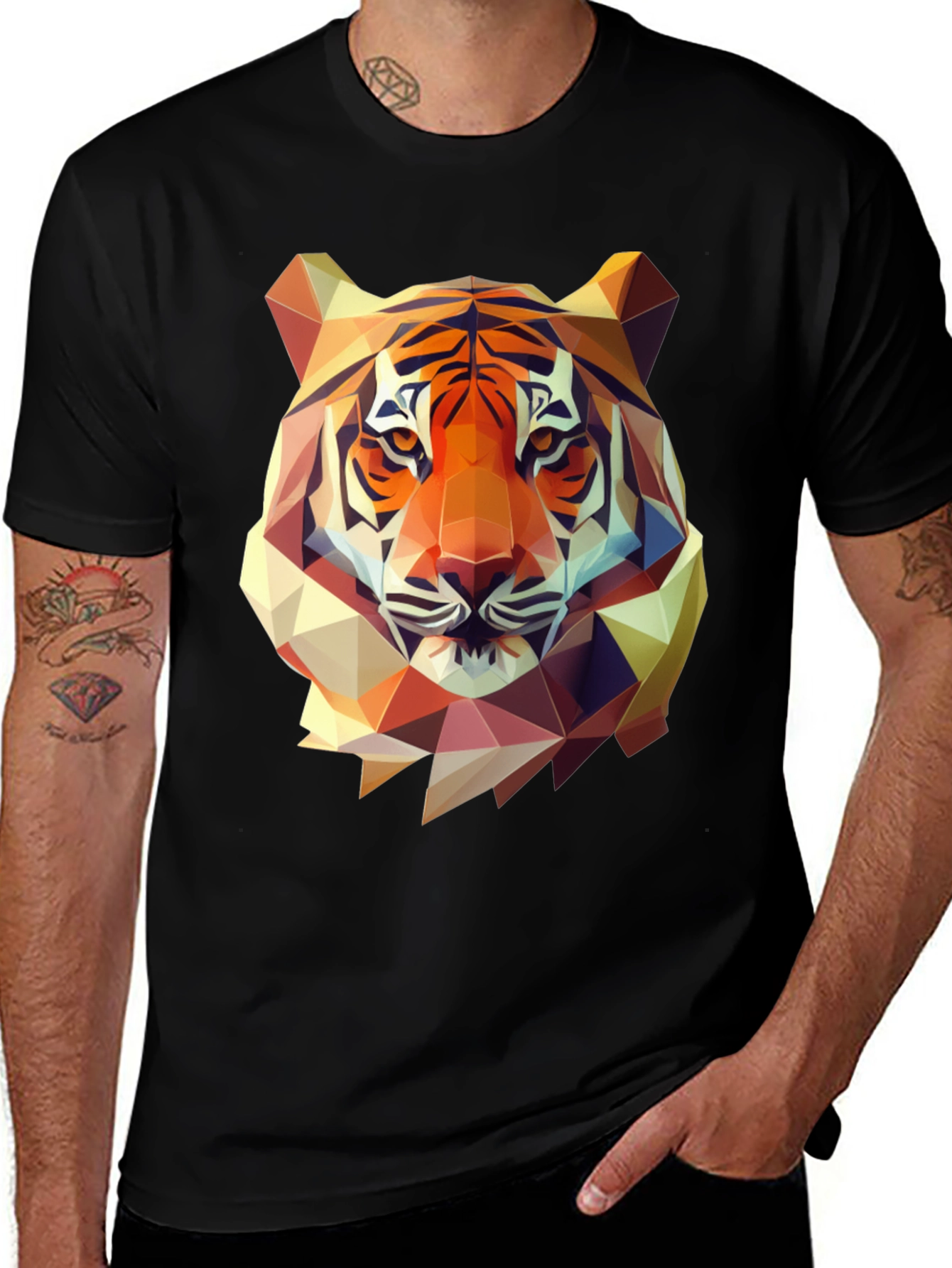 Variant 21 of Geometric Tiger Graphic Tee - Men's Black T-Shirt