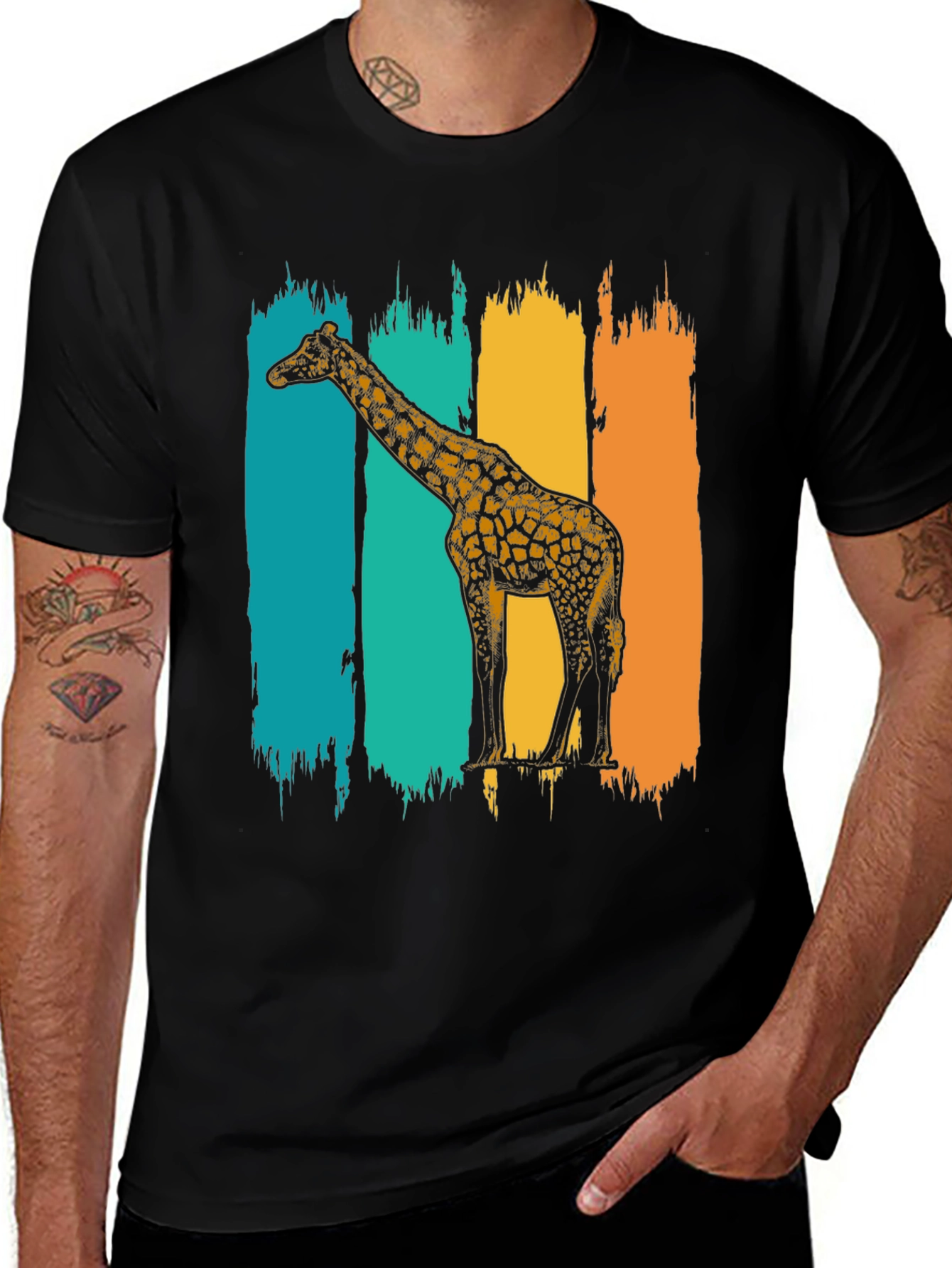 Variant 11 of Retro Giraffe Graphic Tee - Stylish Men's Black T-Shirt