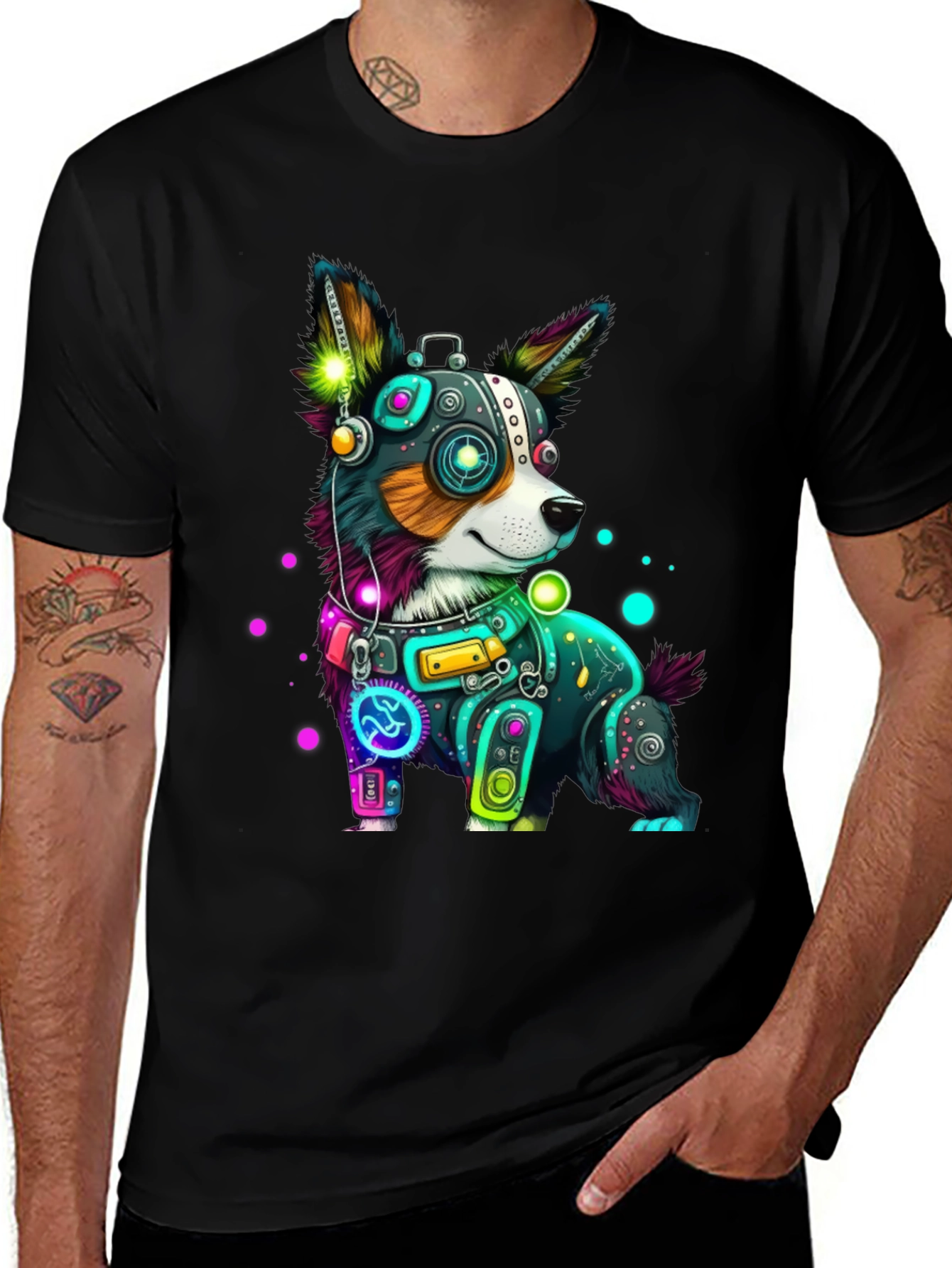 Cybernetic Dog T-Shirt - Neon Robot Pup Graphic Tee