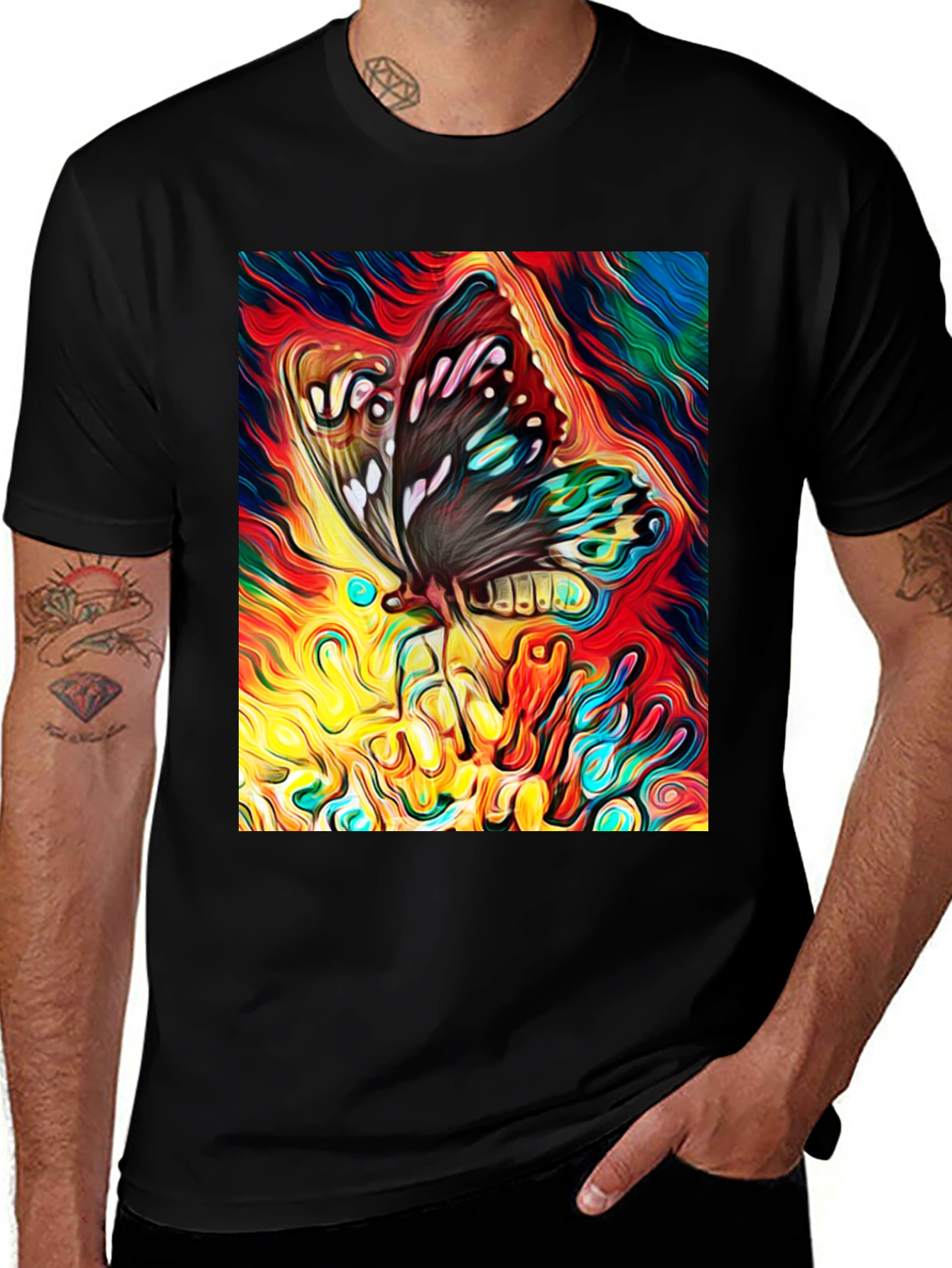Variant 17 of Butterfly Art Graphic Black T-Shirt
