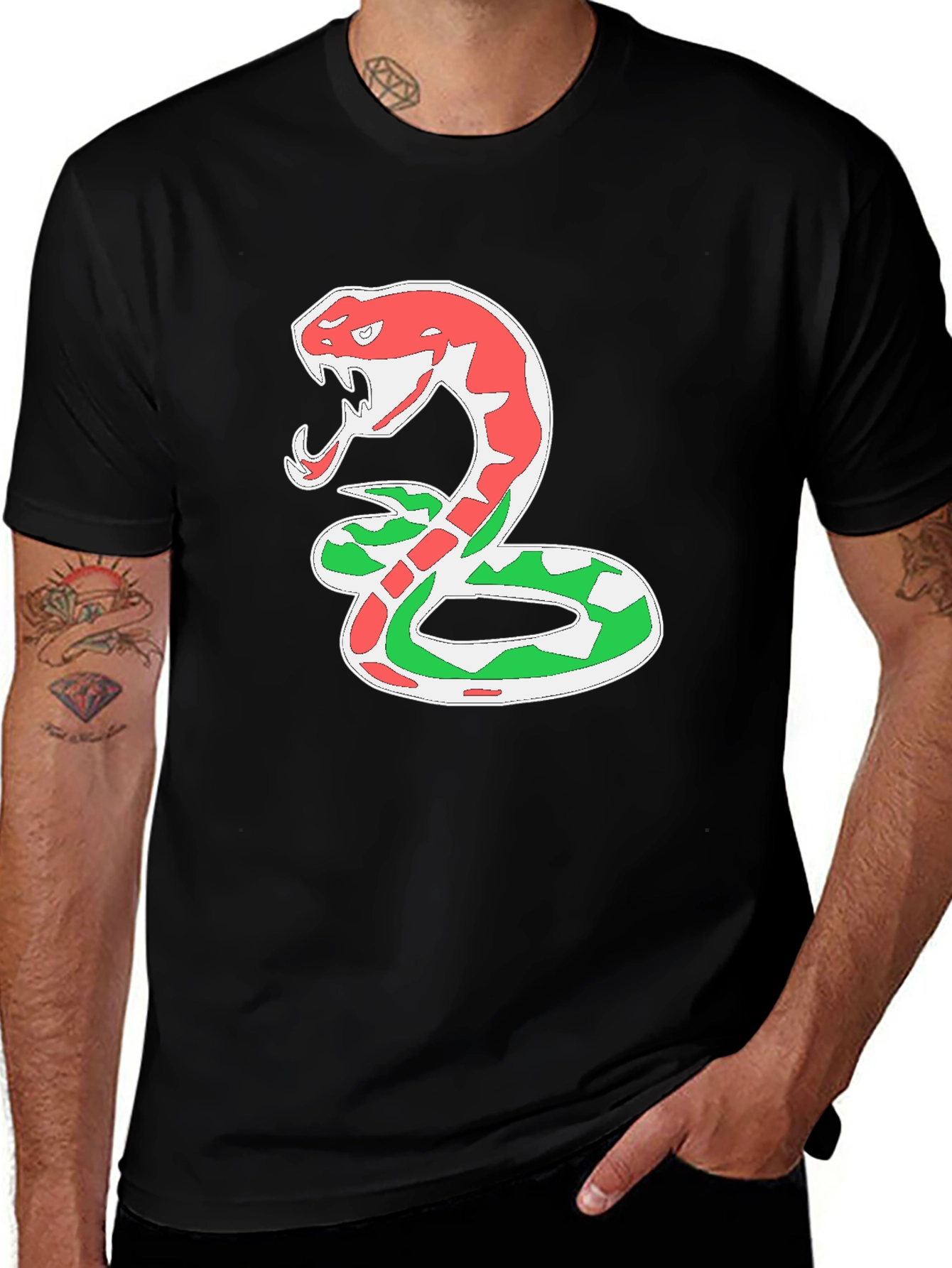 Variant 9 of Snake T-Shirt - Red & Green Cobra Design