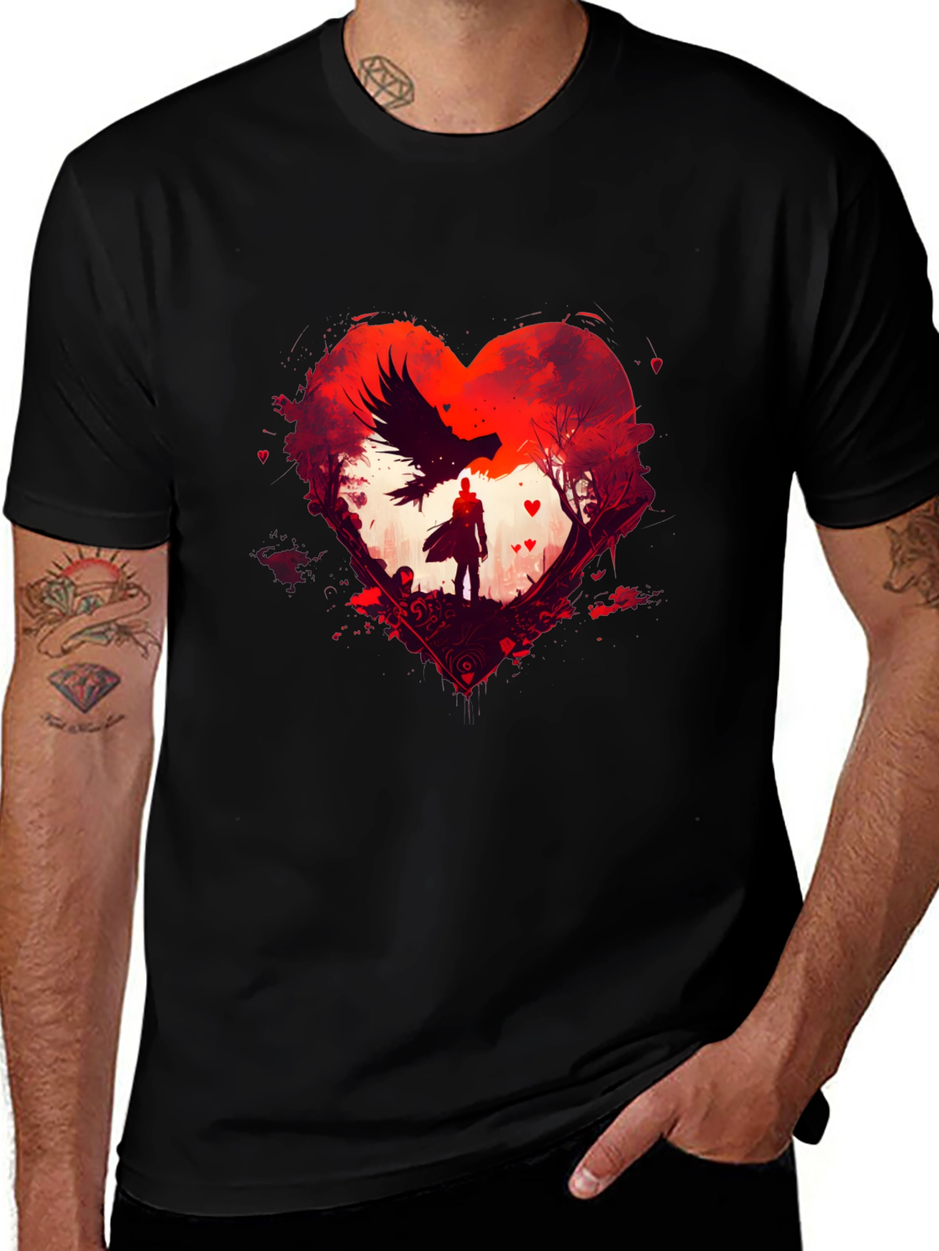 Raven Heart Graphic Tee - Unique Black T-Shirt