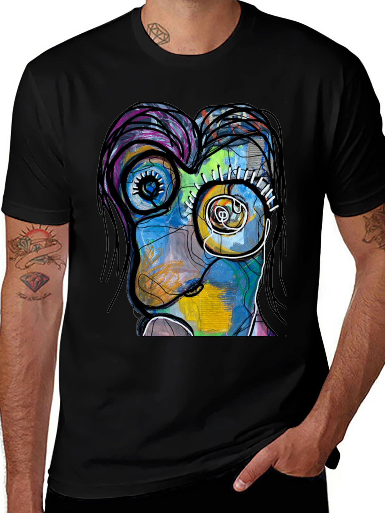 Variant 21 of Abstract Face Graphic Black T-Shirt