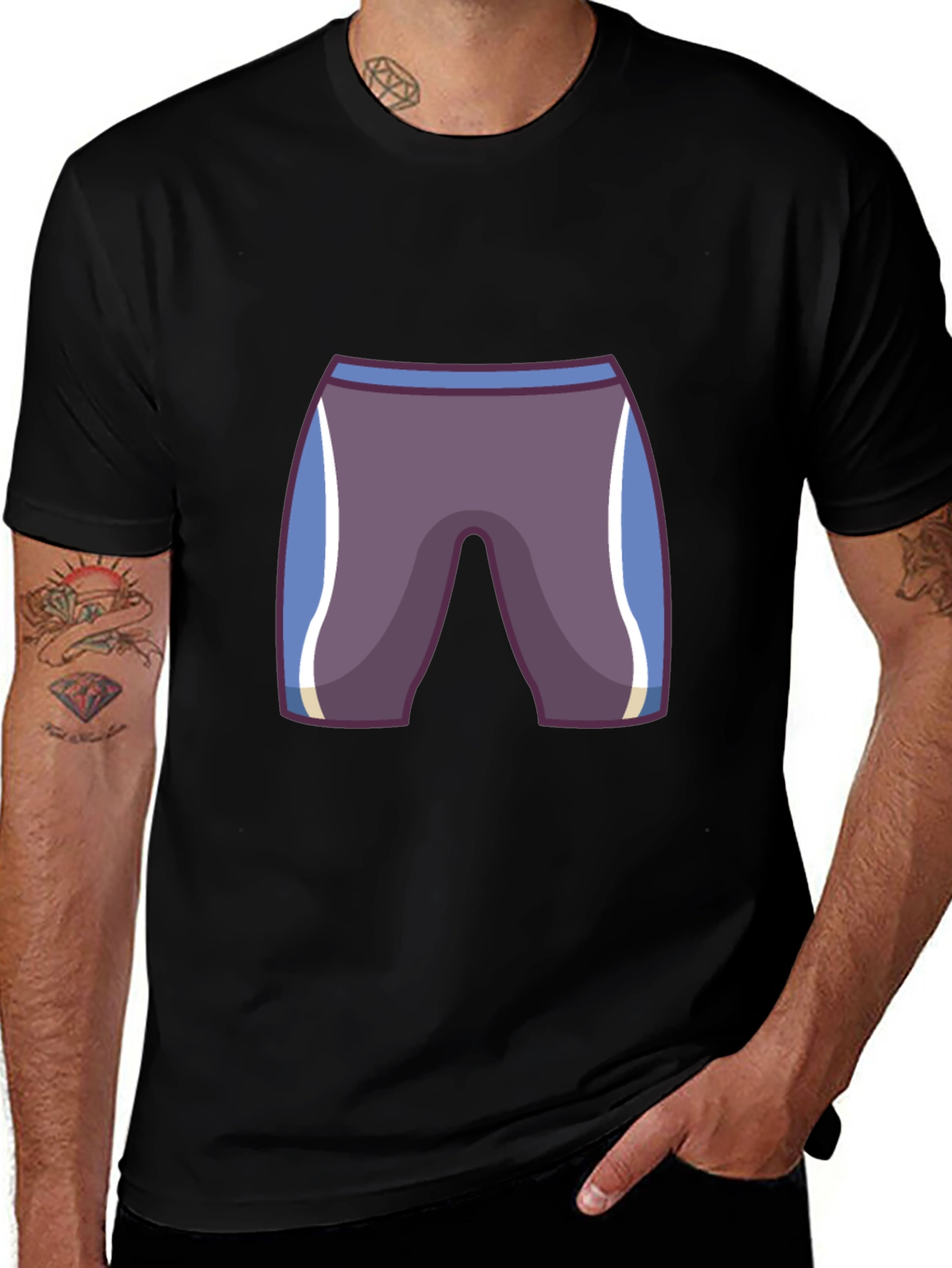 Variant 23 of Men's Black T-Shirt with Cartoon Swim Briefs